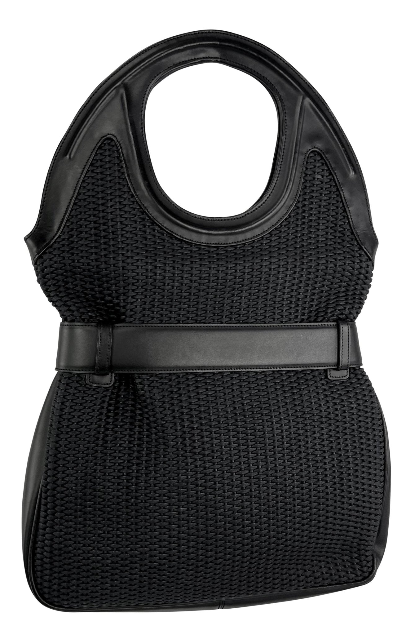 S/S 2003 Gianni Versace by Donatella Oversized Monogram Buckle Woven Black Tote - RealList