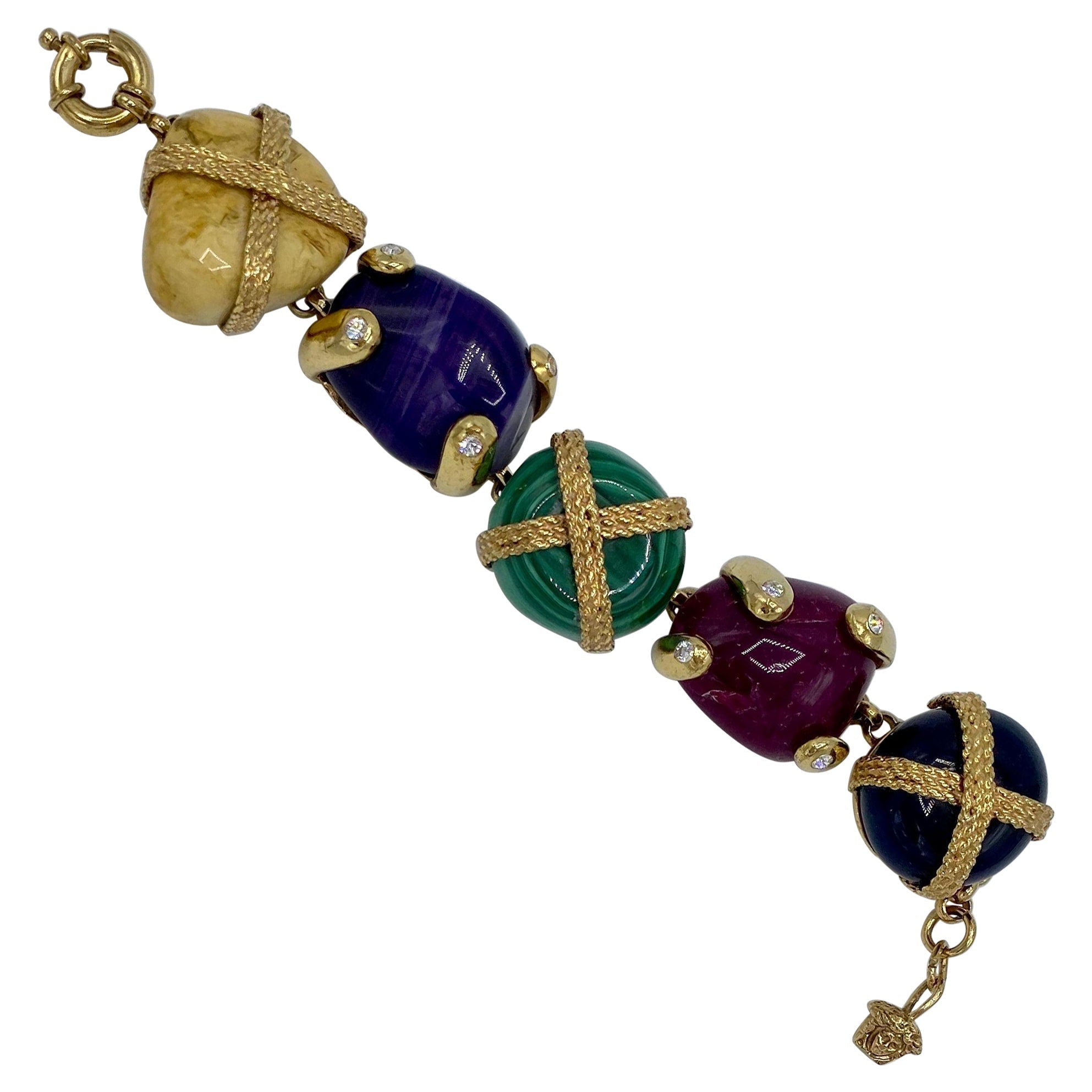 S/S 2003 Gianni Versace by Donatella Runway Gold Tone Multi Stone Bracelet - RealList