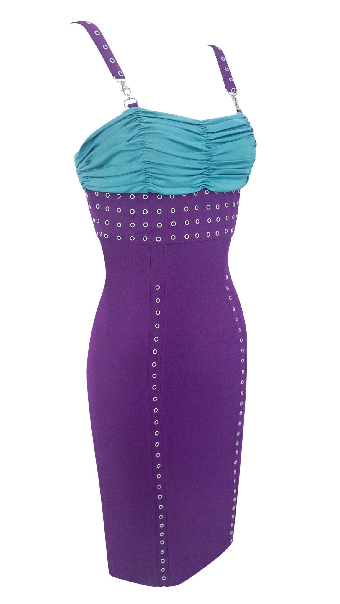 S/S 2003 Gianni Versace by Donatella Runway Purple Metal Eyelet Bodycon Dress - RealList