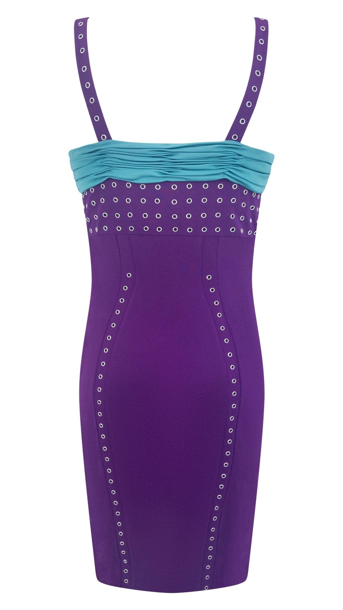 S/S 2003 Gianni Versace by Donatella Runway Purple Metal Eyelet Bodycon Dress - RealList