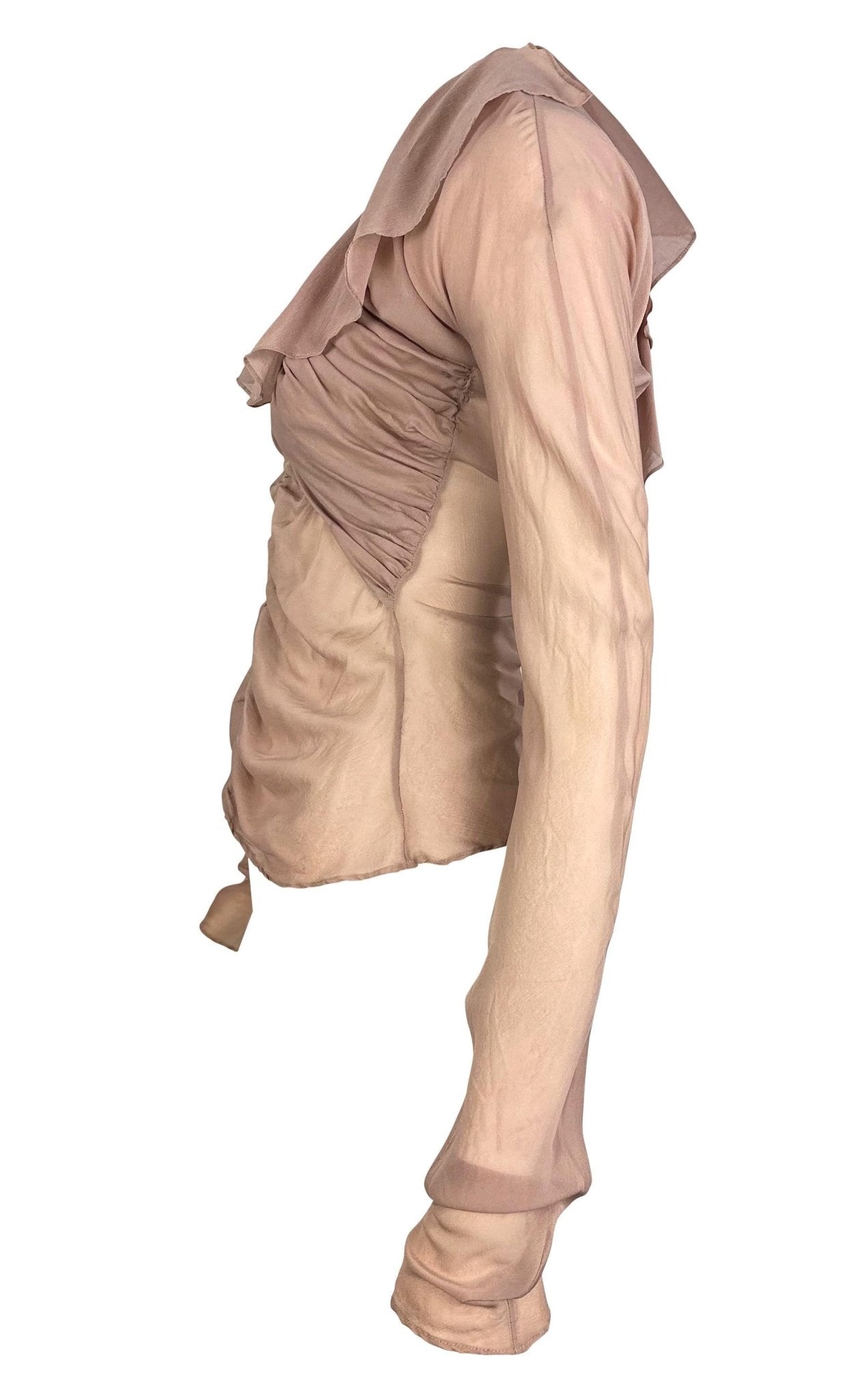 S/S 2003 Gucci by Tom Ford Beige Beige Sheer Longe Sleeve Runway Blouse - RealList