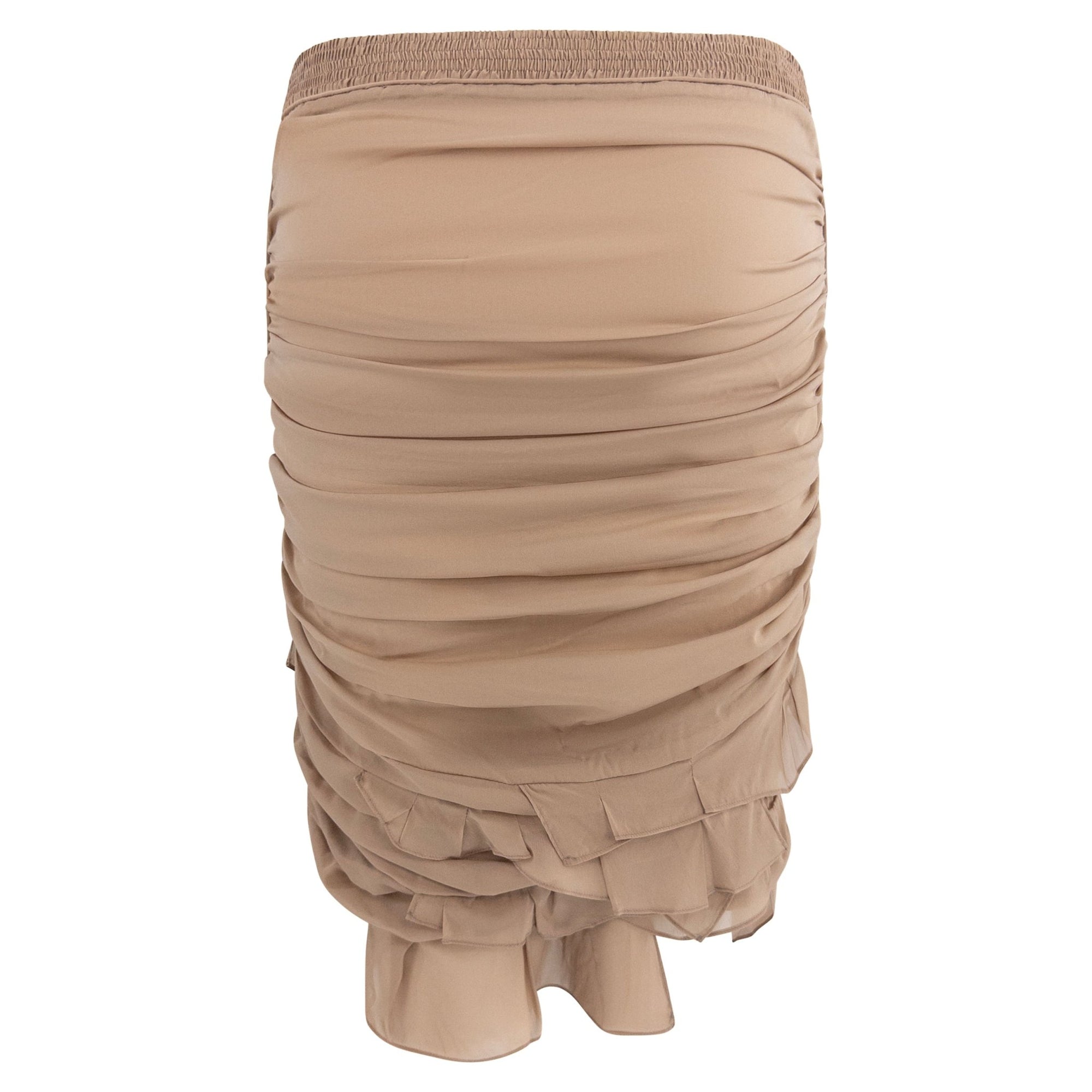 S/S 2003 Gucci by Tom Ford Beige Silk Chiffon Ruched Ruffle Skirt - RealList