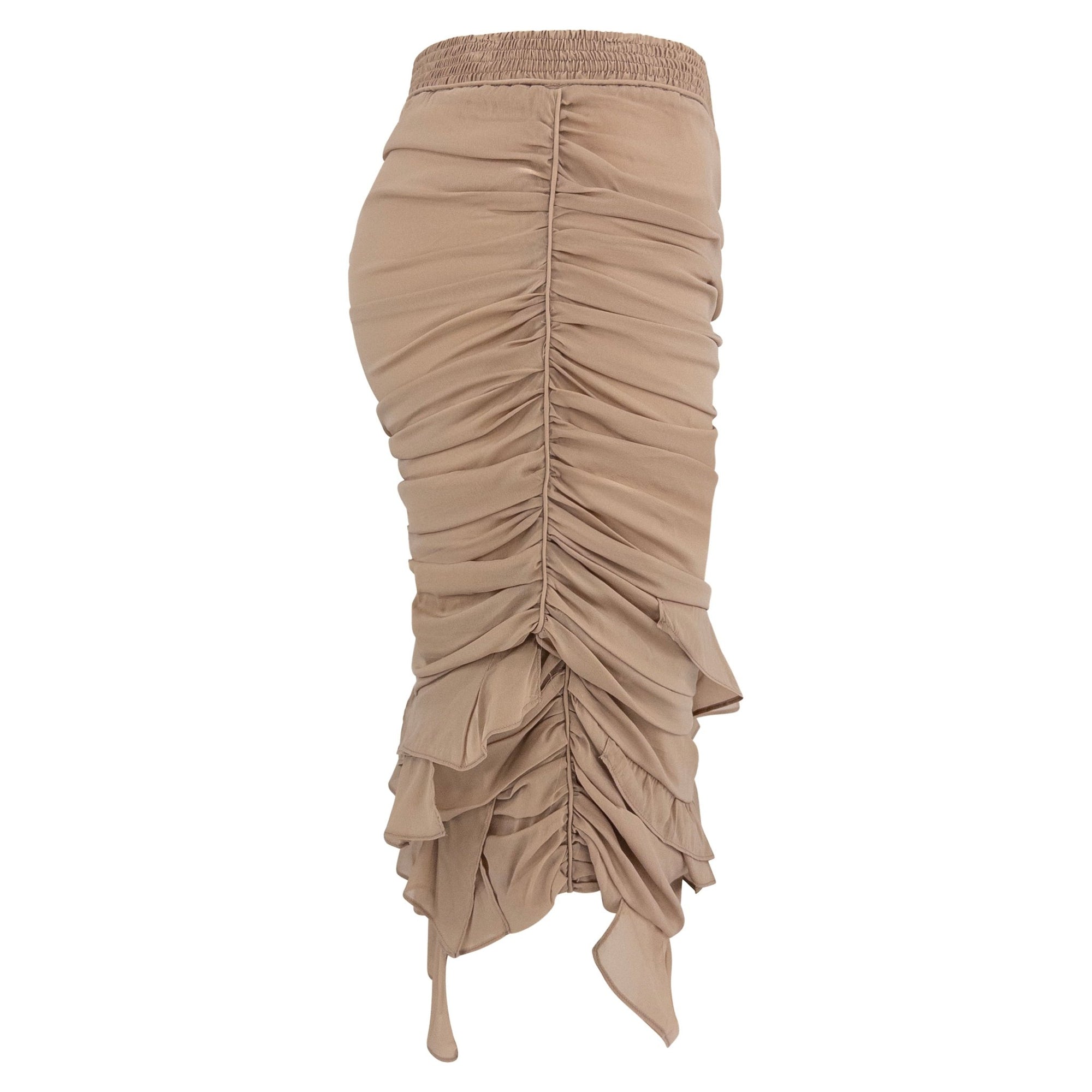S/S 2003 Gucci by Tom Ford Beige Silk Chiffon Ruched Ruffle Skirt - RealList