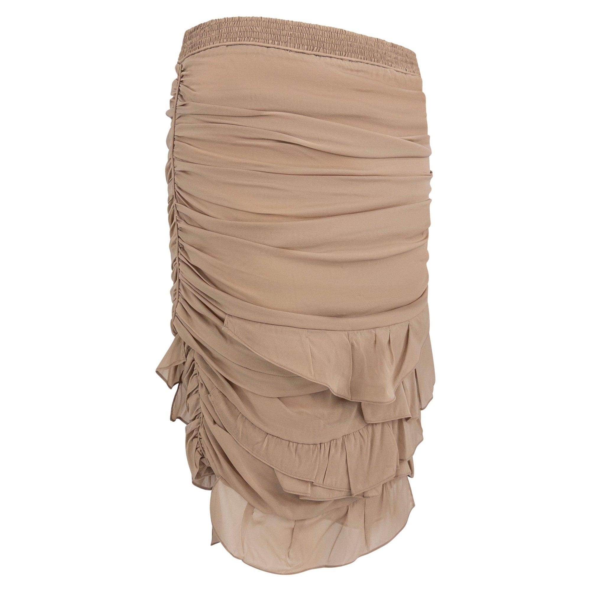 S/S 2003 Gucci by Tom Ford Beige Silk Chiffon Ruched Ruffle Skirt - RealList
