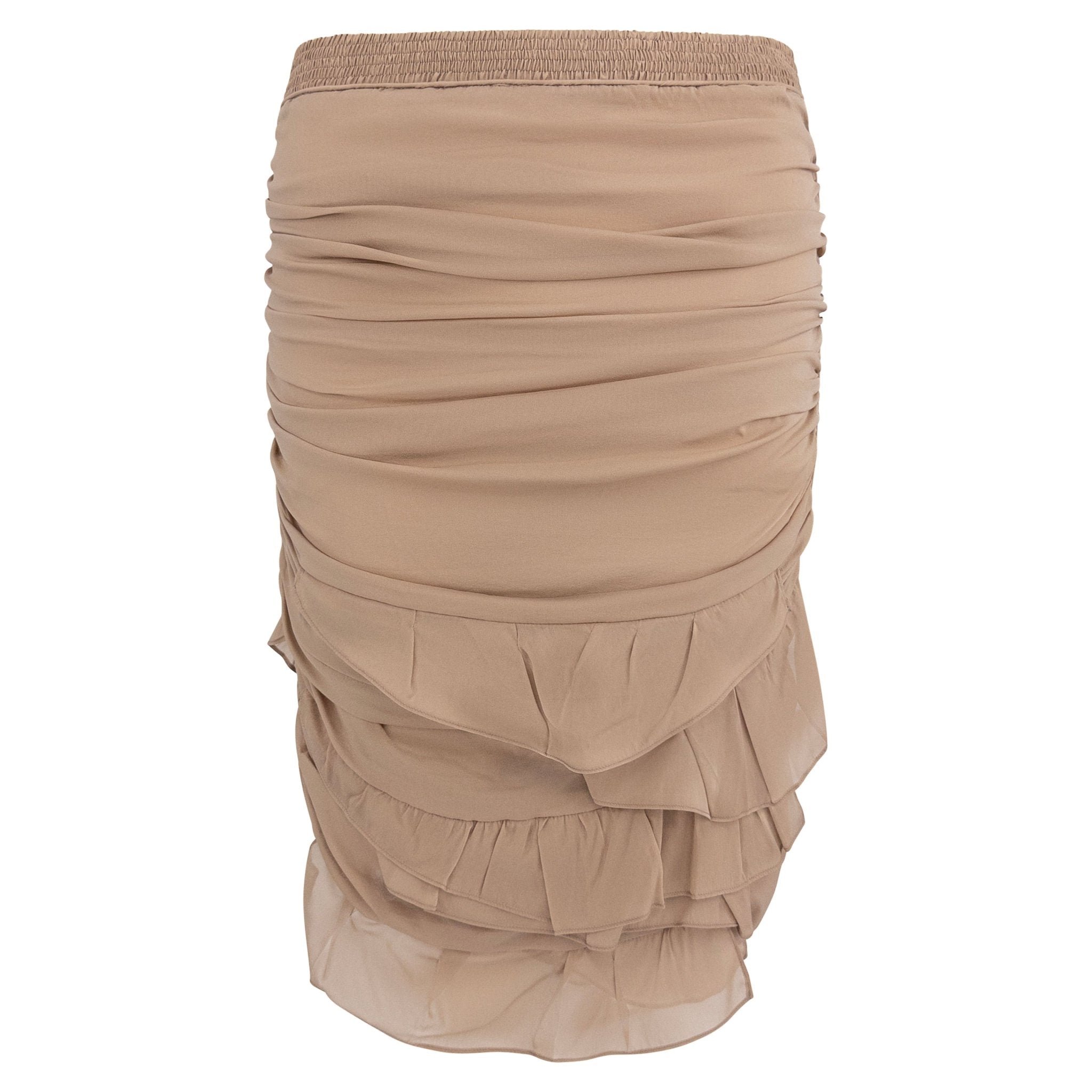S/S 2003 Gucci by Tom Ford Beige Silk Chiffon Ruched Ruffle Skirt - RealList