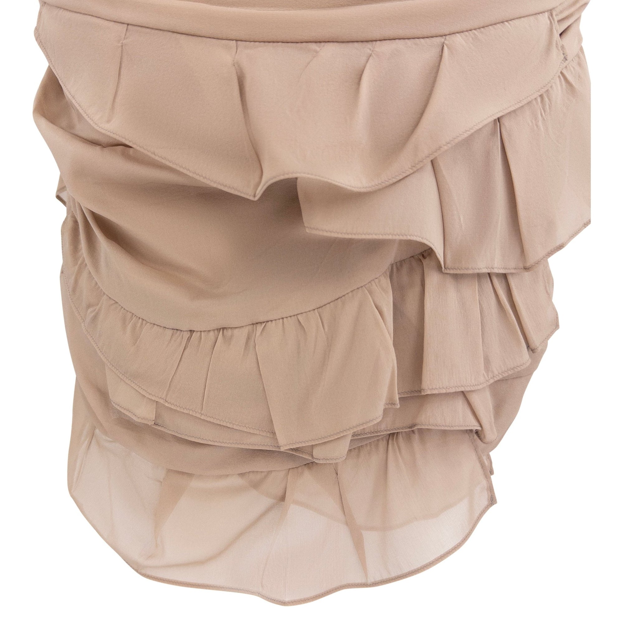 S/S 2003 Gucci by Tom Ford Beige Silk Chiffon Ruched Ruffle Skirt - RealList