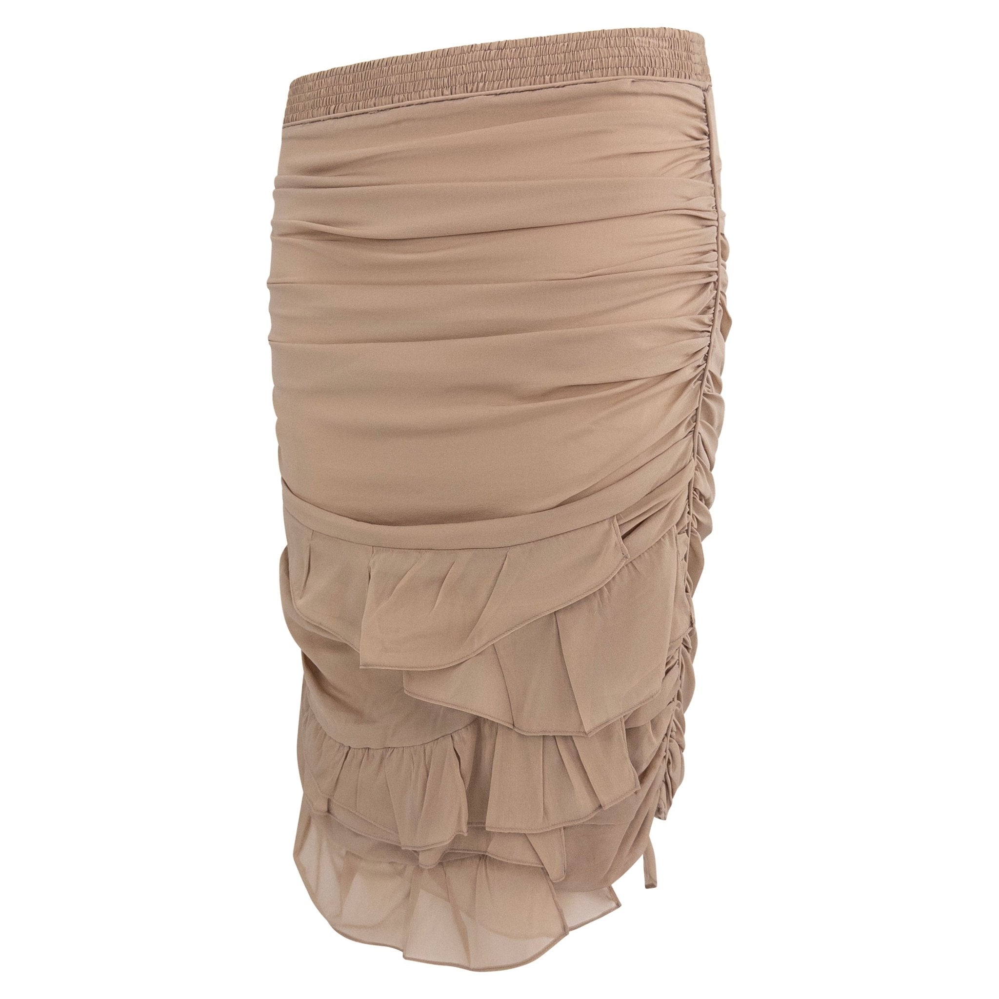 S/S 2003 Gucci by Tom Ford Beige Silk Chiffon Ruched Ruffle Skirt - RealList