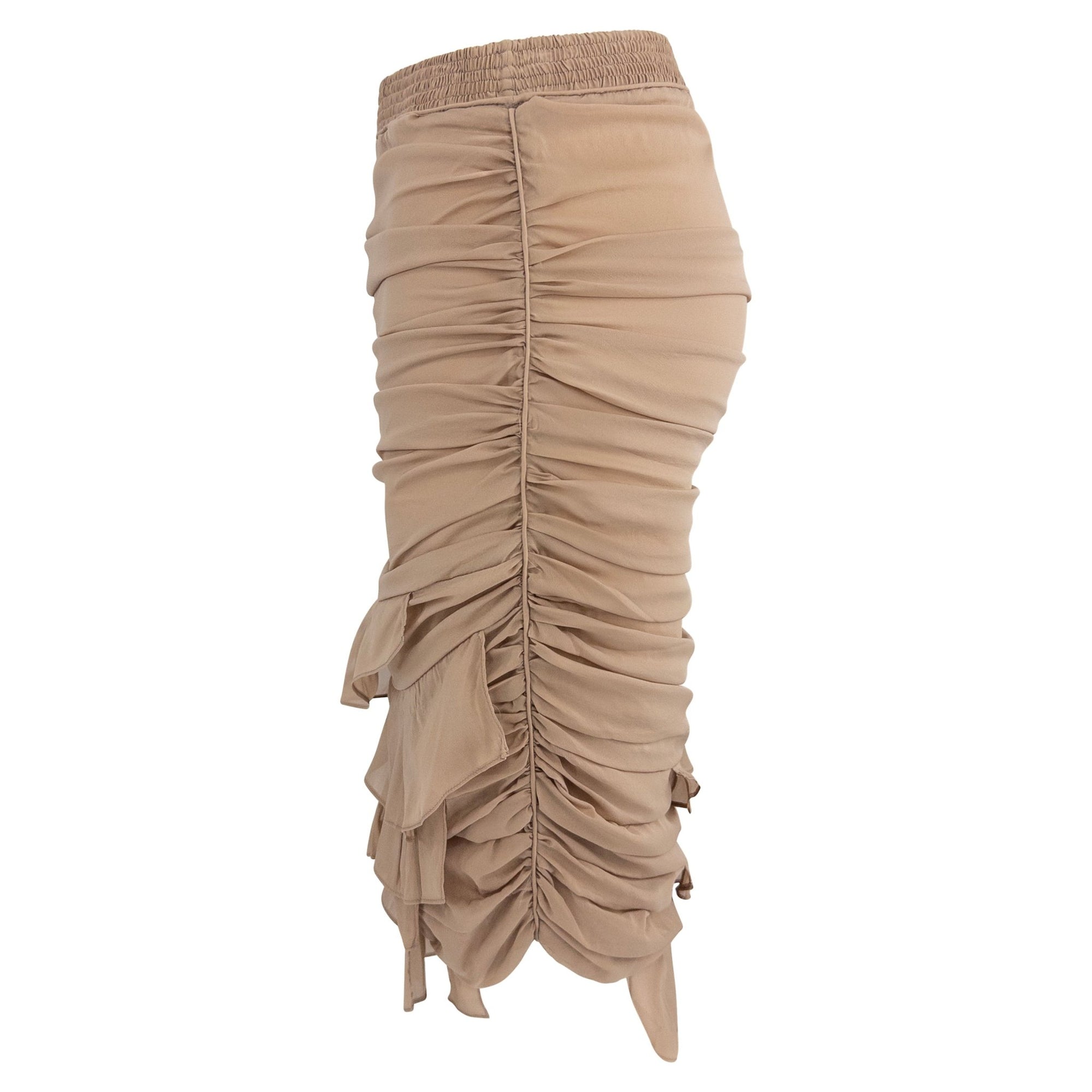 S/S 2003 Gucci by Tom Ford Beige Silk Chiffon Ruched Ruffle Skirt - RealList