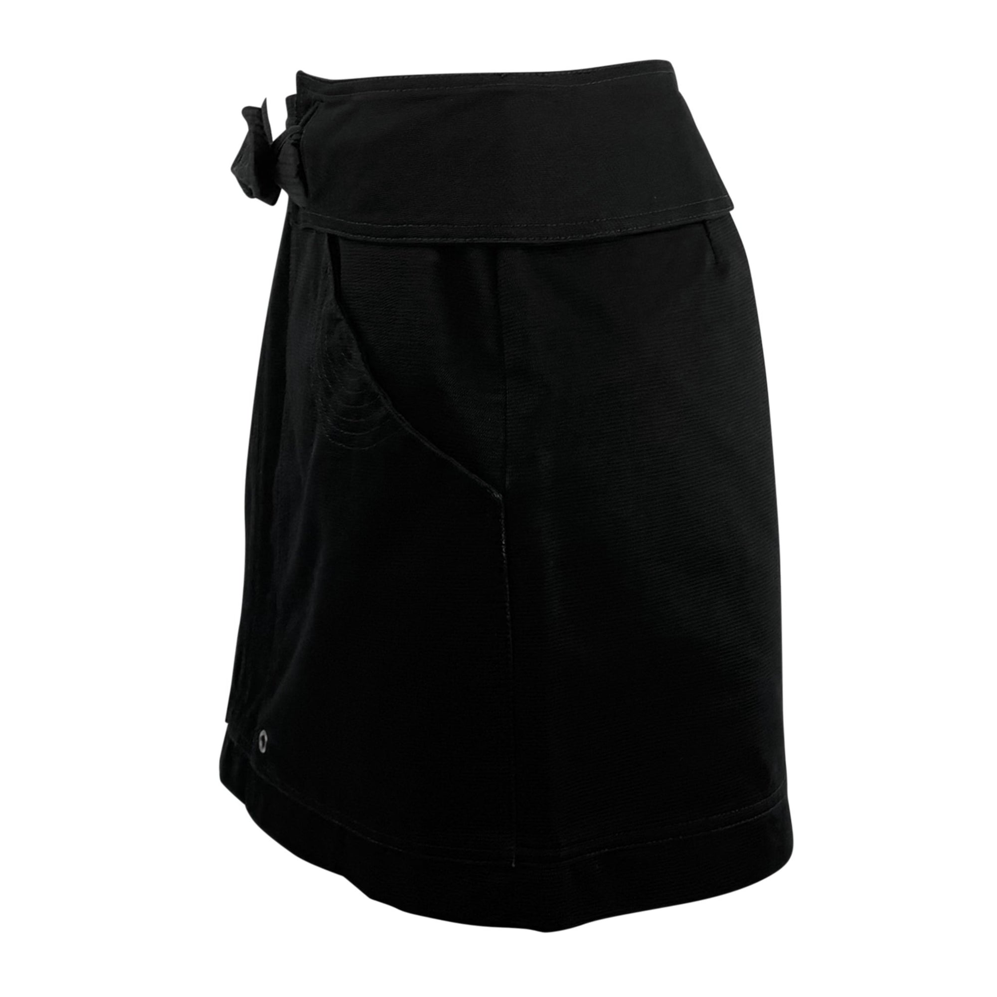 S/S 2003 Gucci by Tom Ford Black Cotton Twill Silk Belted Mini Skirt - RealList