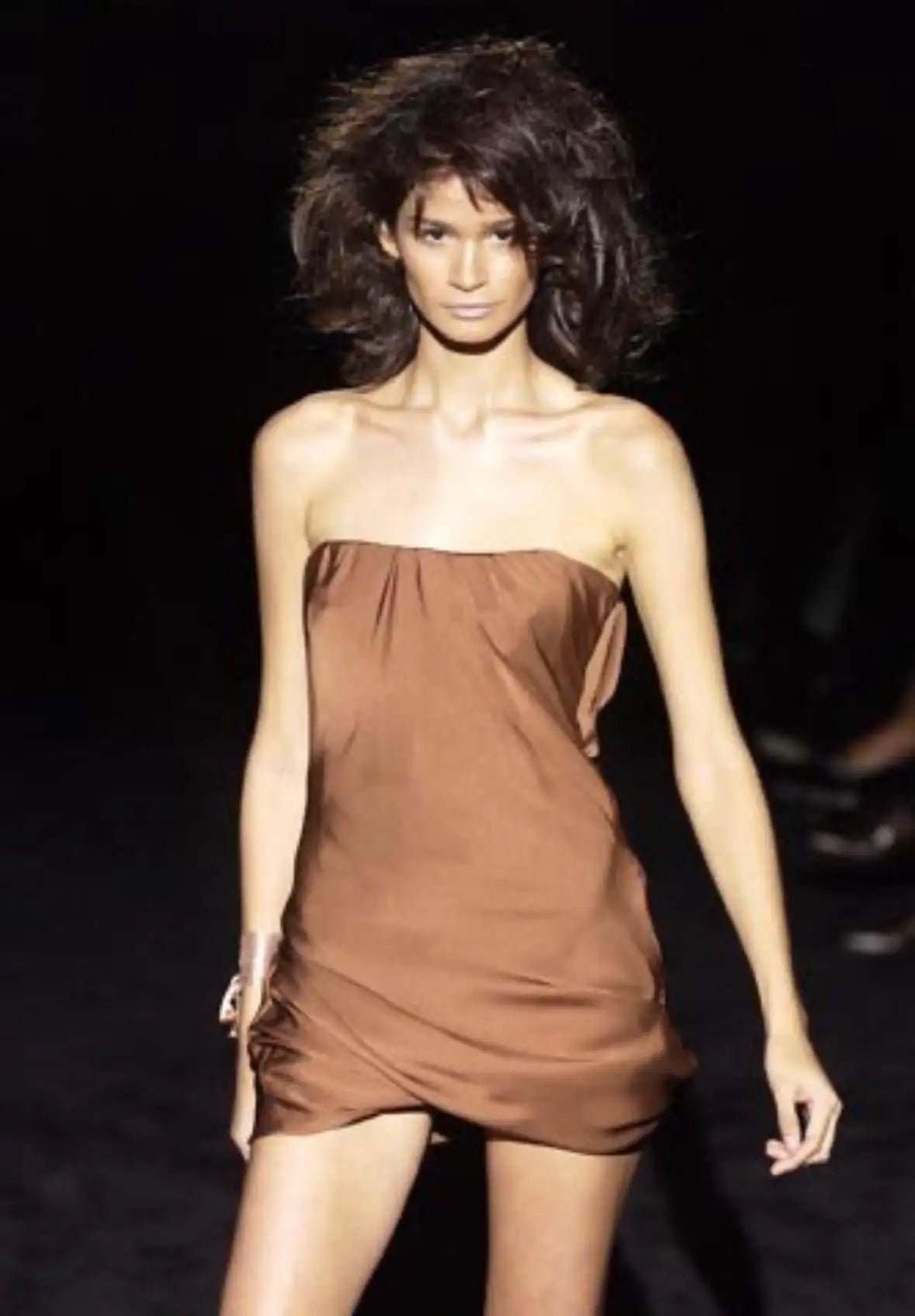 S/S 2003 Gucci by Tom Ford Black Satin Plunging Mesh Back Strapless Dress - RealList