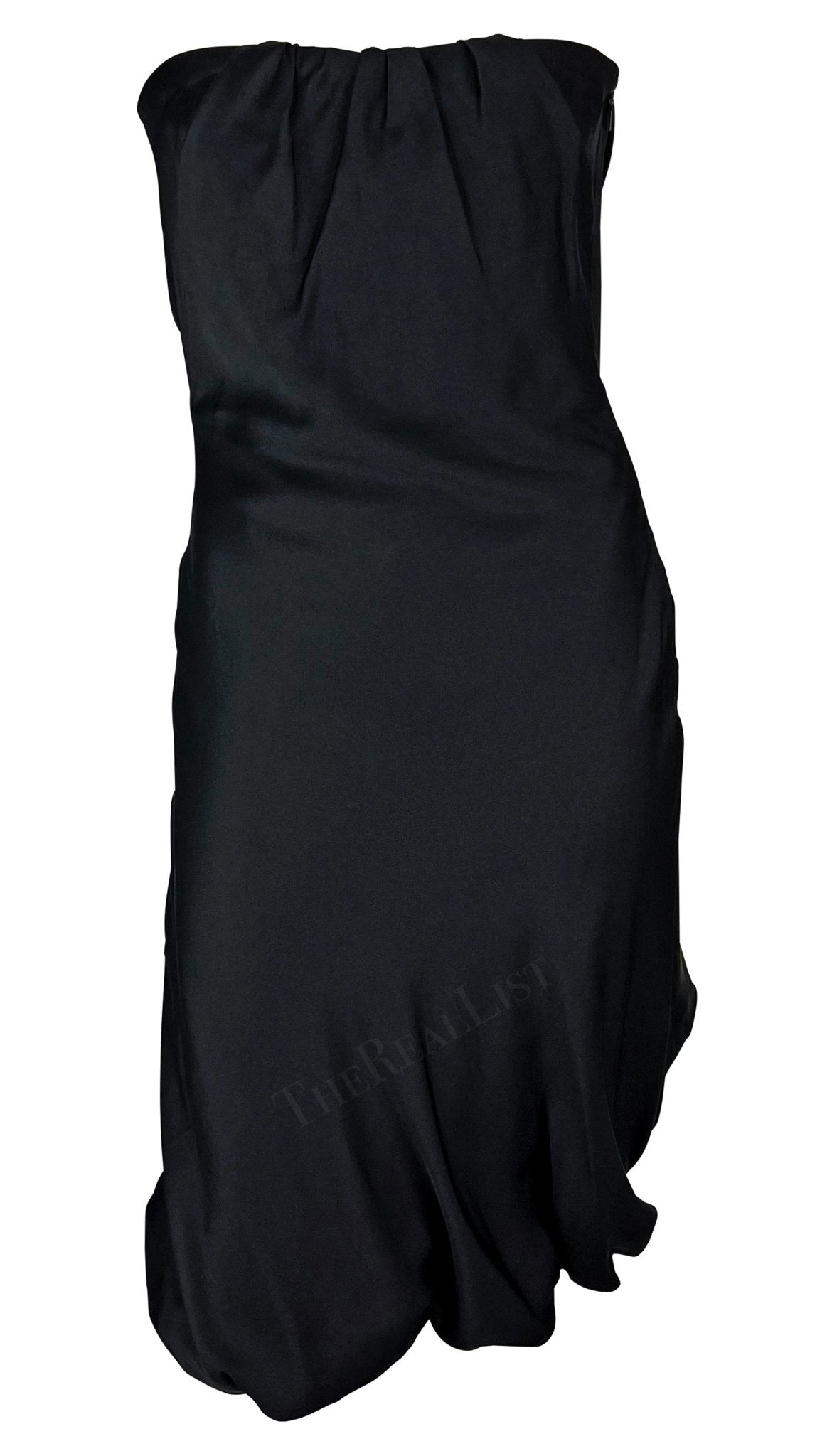 S/S 2003 Gucci by Tom Ford Black Satin Plunging Mesh Back Strapless Dress - RealList