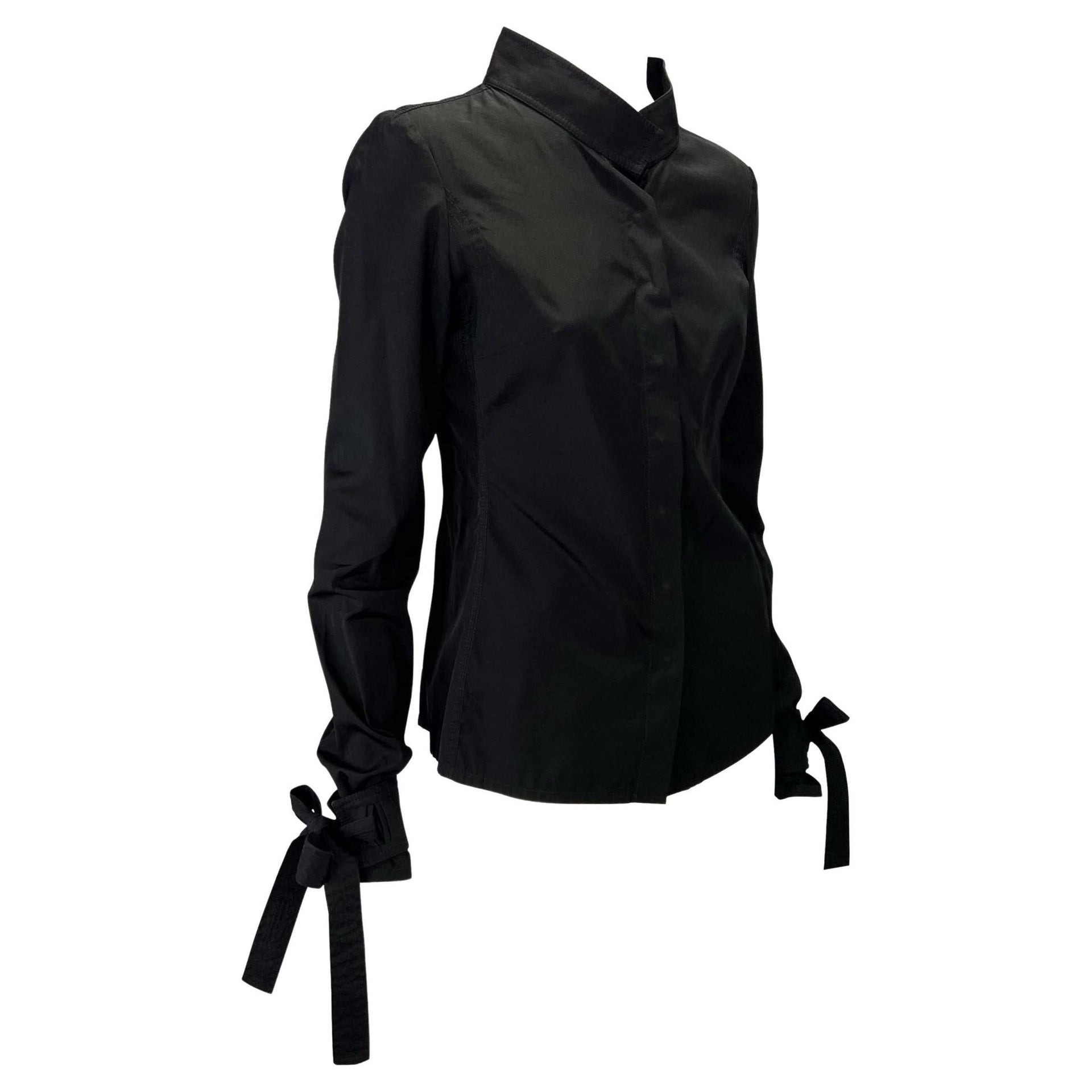 S/S 2003 Gucci by Tom Ford Black Wrist Tie Cotton Button Up Blouse - RealList