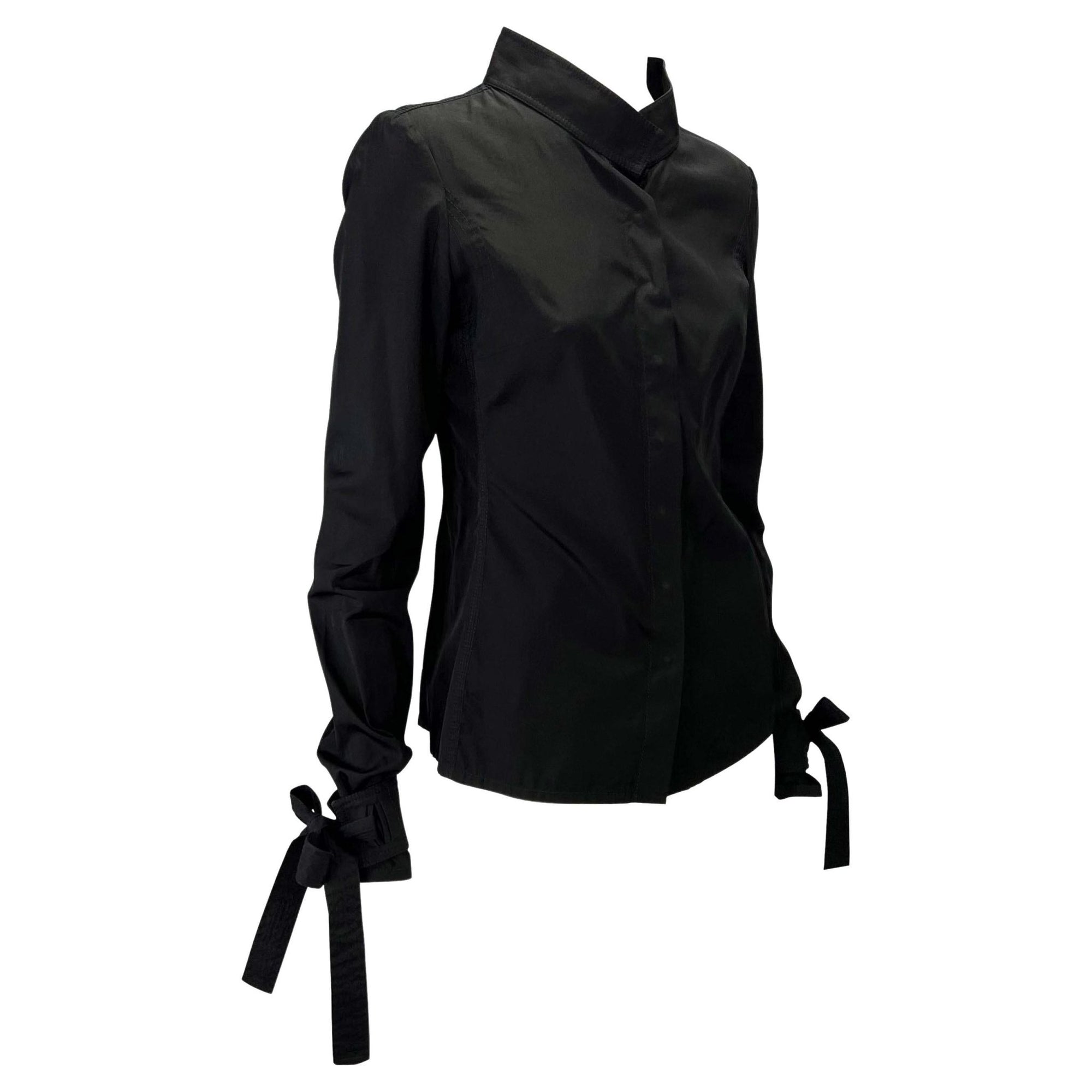 S/S 2003 Gucci by Tom Ford Black Wrist Tie Cotton Button Up Blouse - RealList