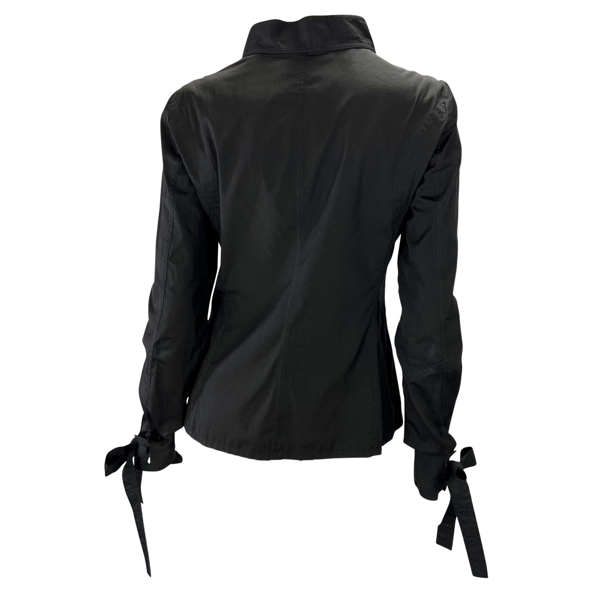 S/S 2003 Gucci by Tom Ford Black Wrist Tie Cotton Button Up Blouse - RealList