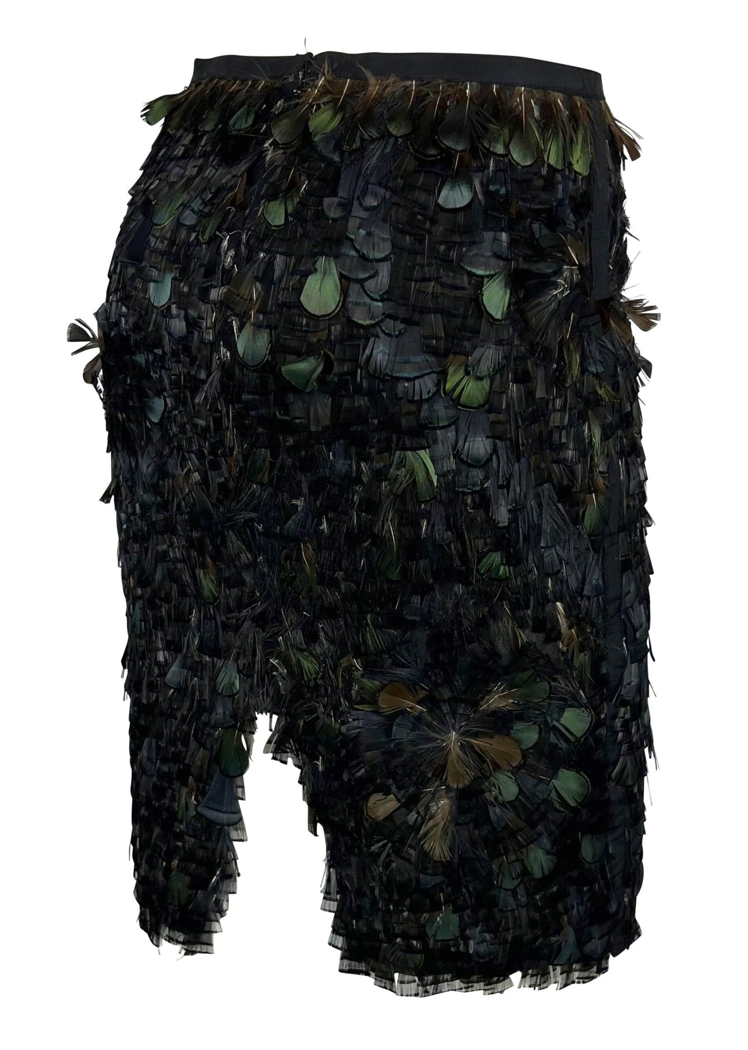 S/S 2003 Gucci by Tom Ford Iridescent Green Brown Feather Embellished Silk Skirt - RealList