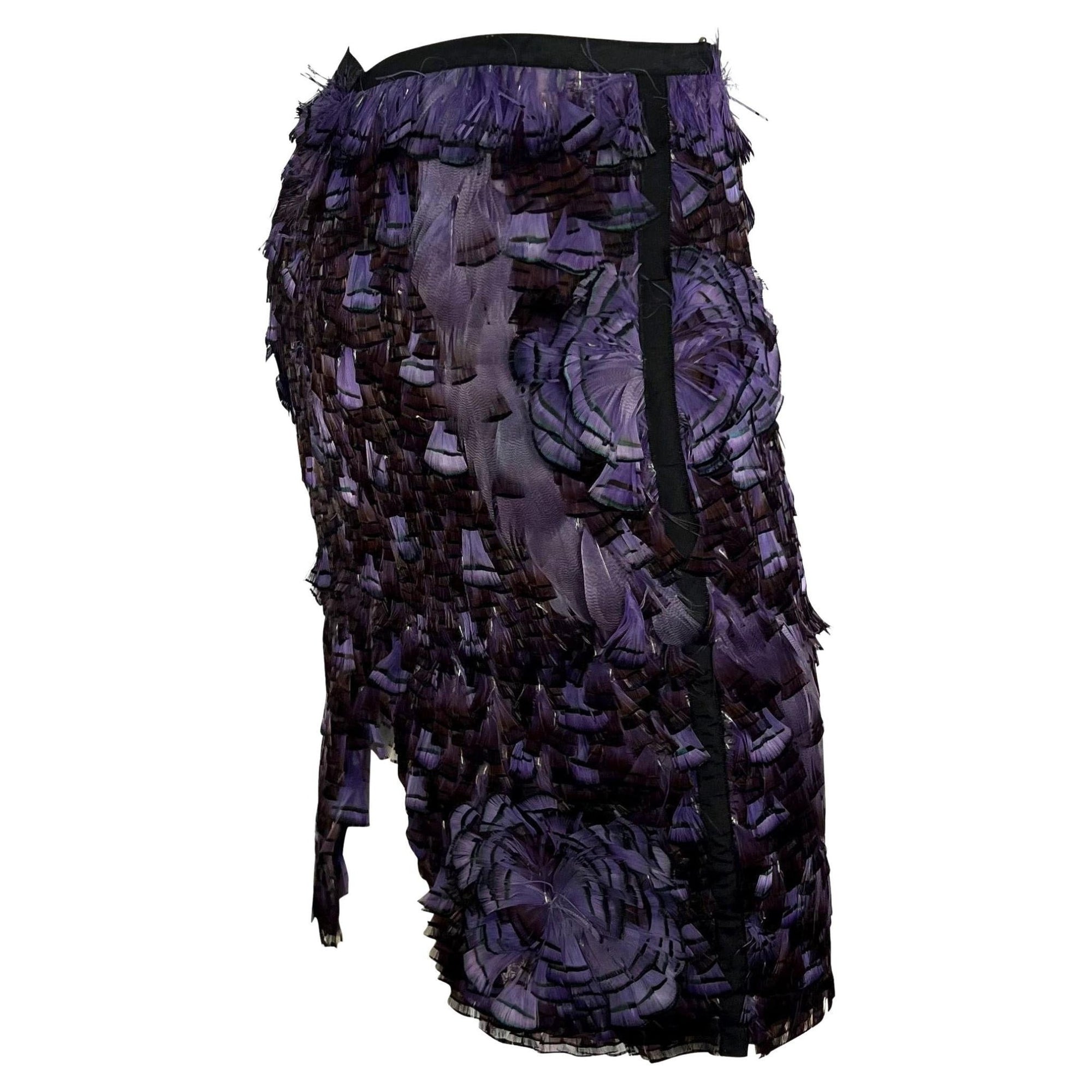 S/S 2003 Gucci by Tom Ford Purple Feather Embellished Silk Skirt - RealList