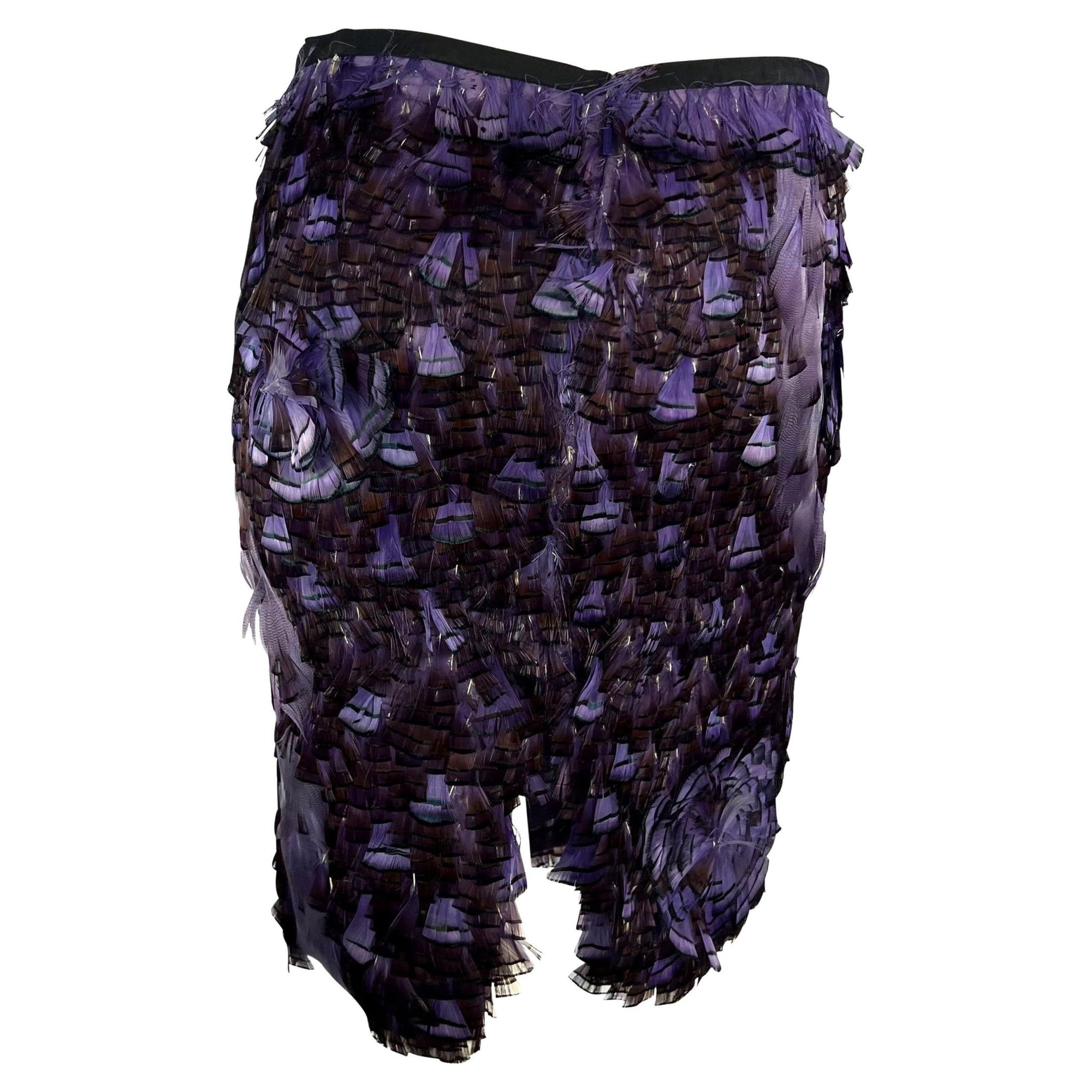 S/S 2003 Gucci by Tom Ford Purple Feather Embellished Silk Skirt - RealList