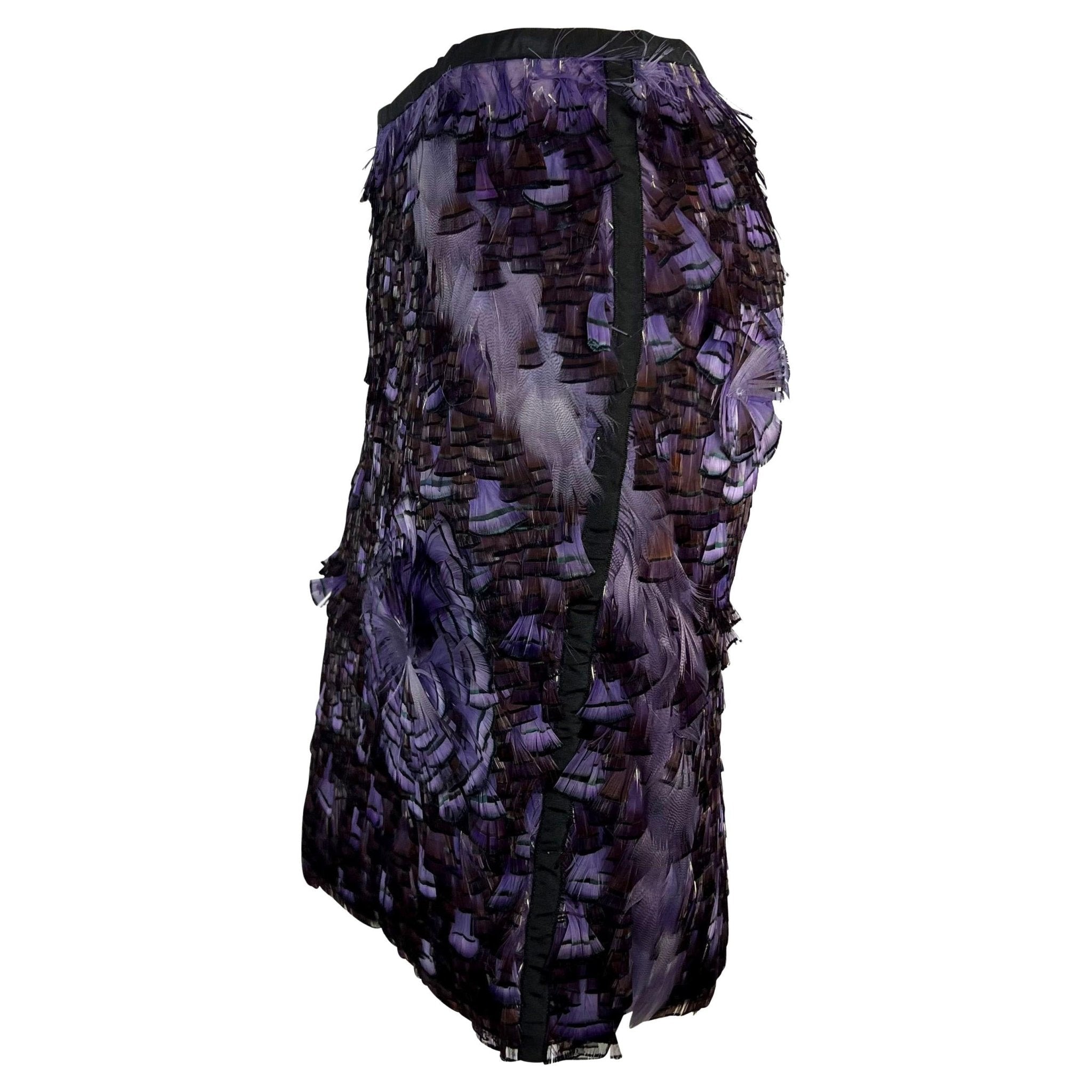 S/S 2003 Gucci by Tom Ford Purple Feather Embellished Silk Skirt - RealList
