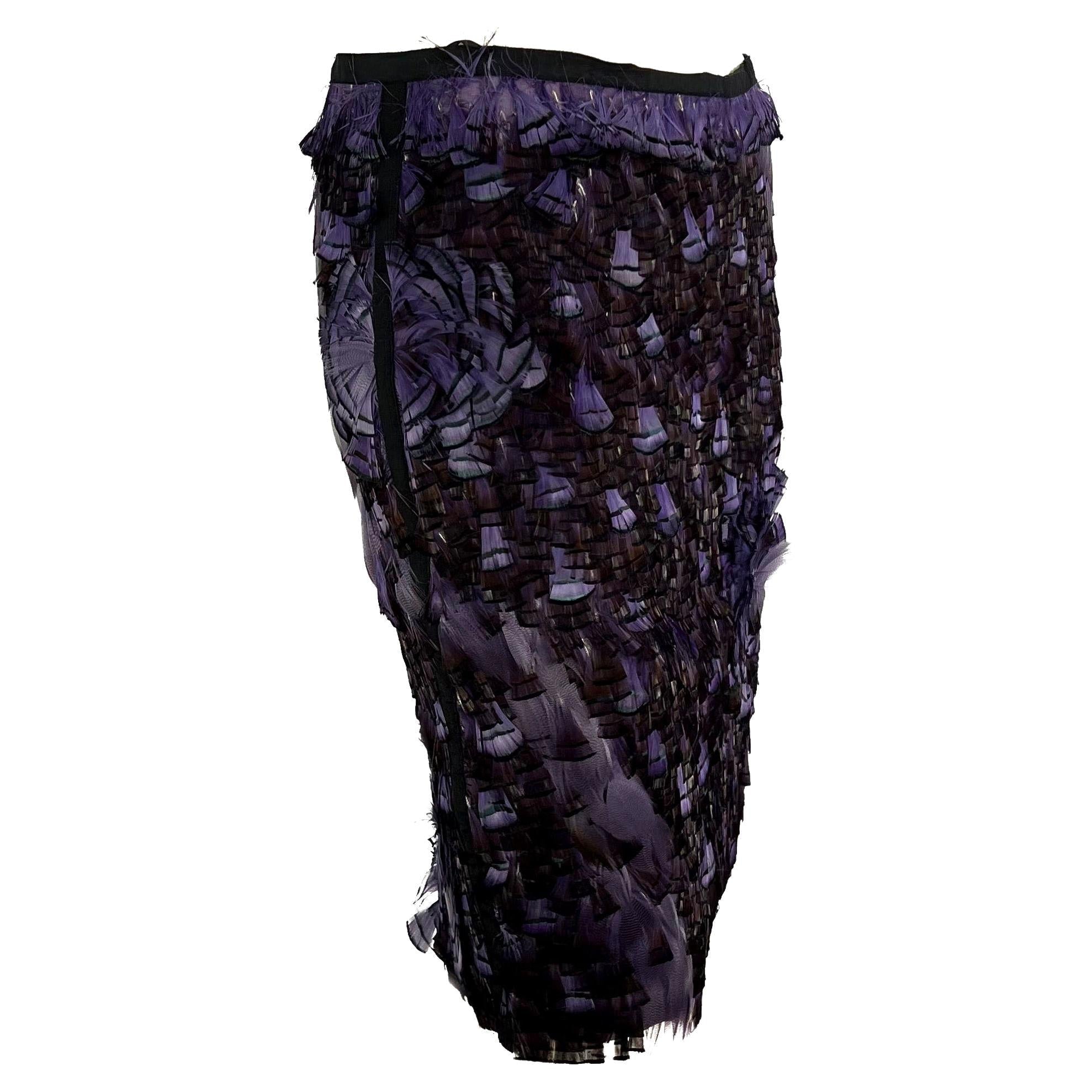 S/S 2003 Gucci by Tom Ford Purple Feather Embellished Silk Skirt - RealList
