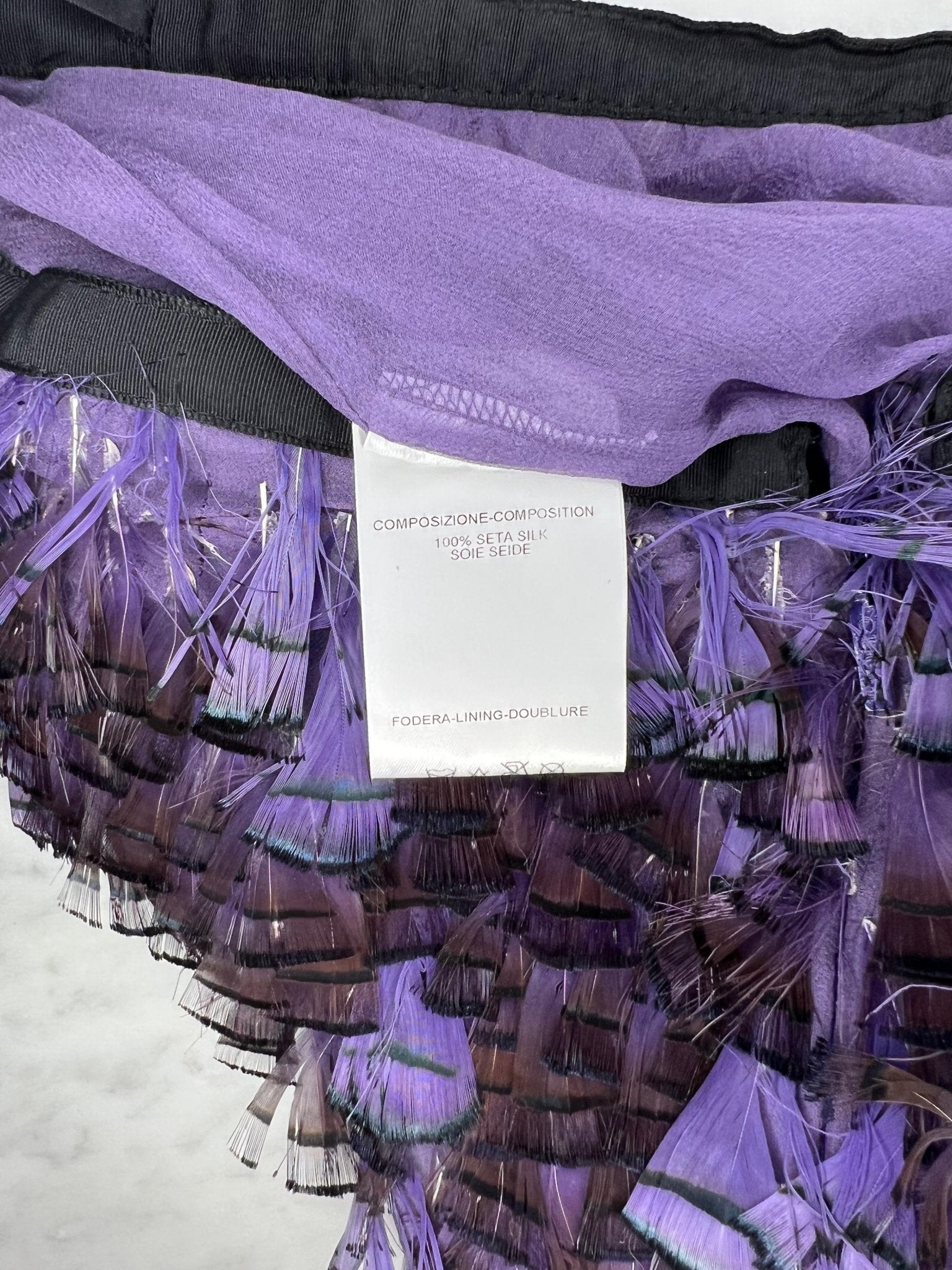 S/S 2003 Gucci by Tom Ford Purple Feather Embellished Silk Skirt - RealList