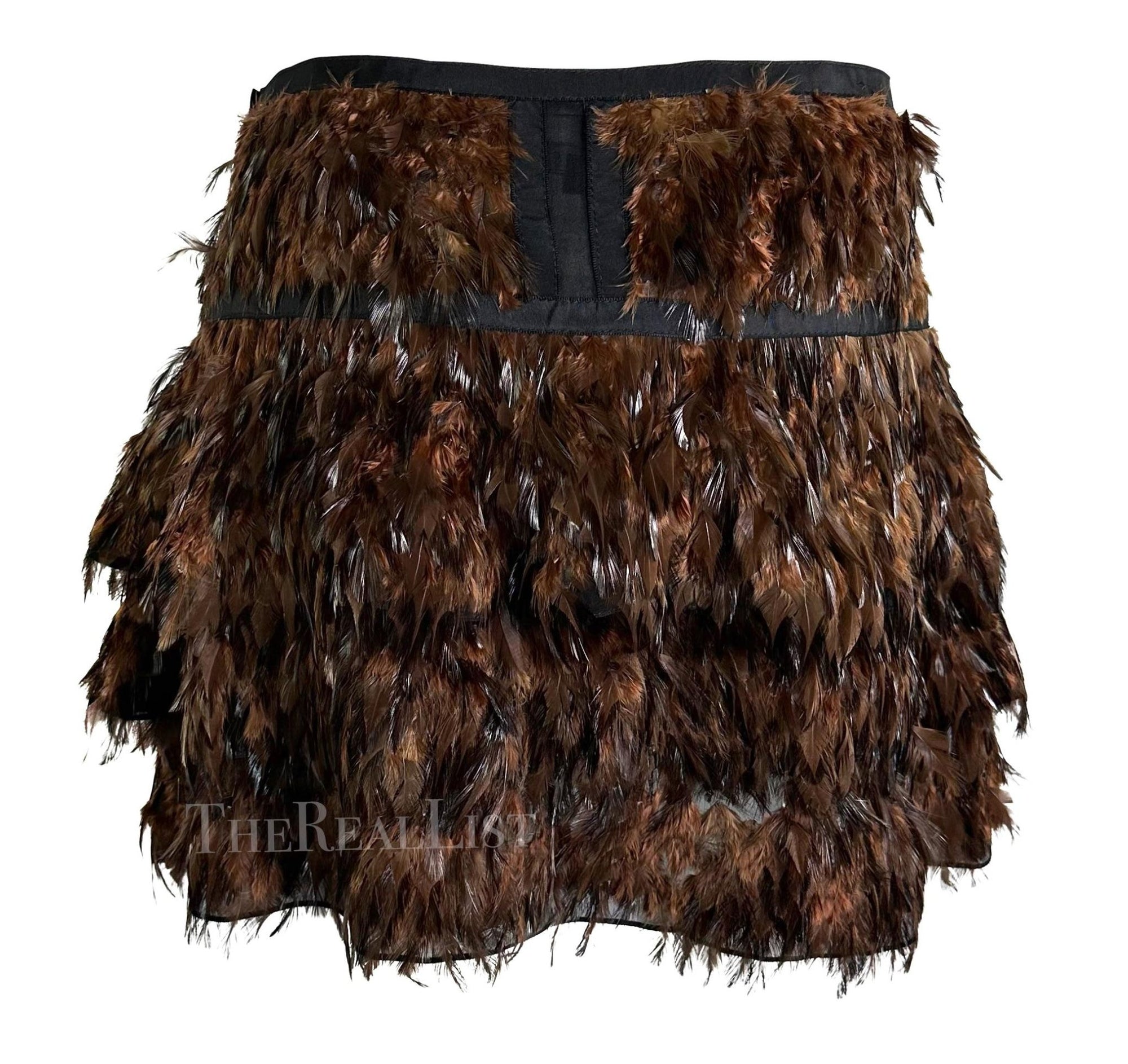 S/S 2003 Gucci by Tom Ford Runway Brown Feather Flare Sheer Silk Skirt - RealList