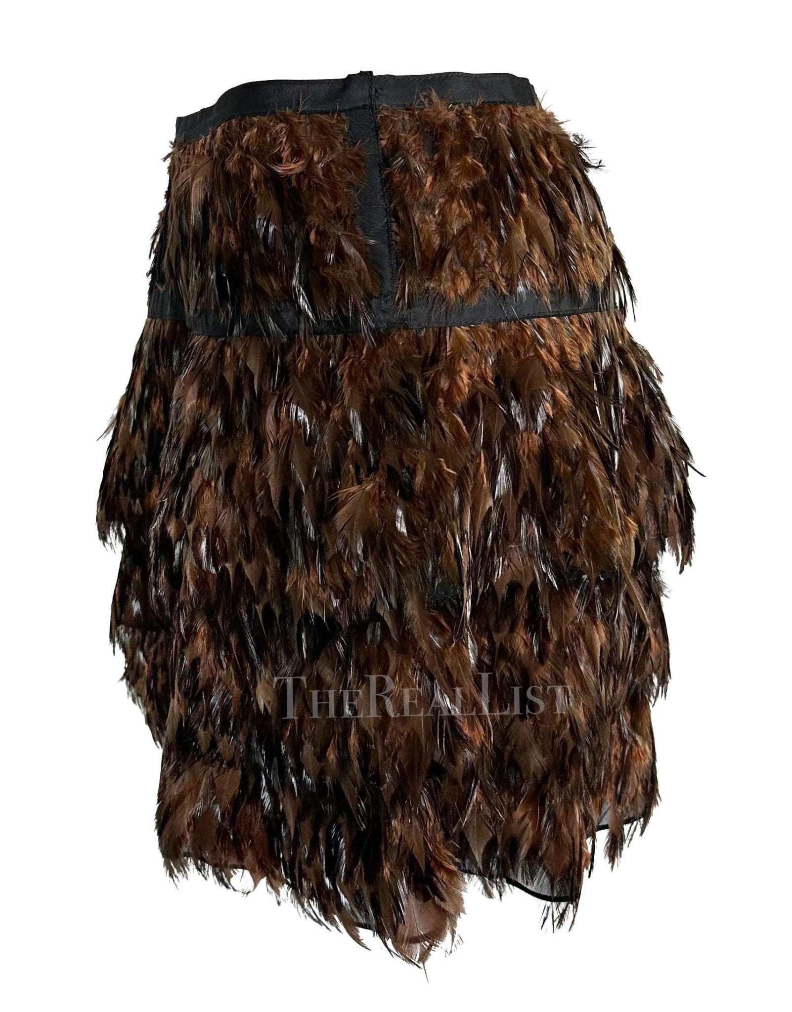 S/S 2003 Gucci by Tom Ford Runway Brown Feather Flare Sheer Silk Skirt - RealList
