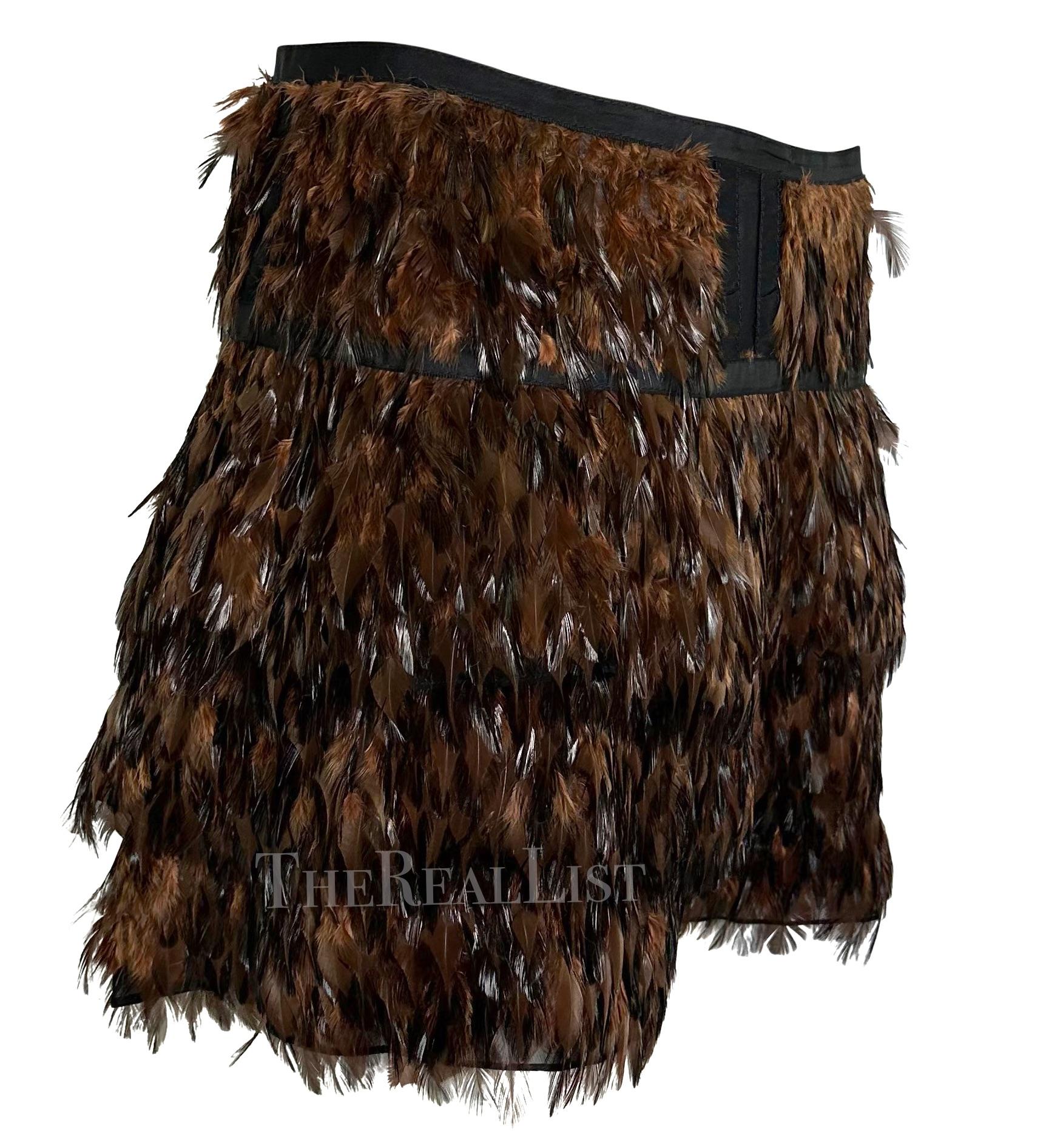 S/S 2003 Gucci by Tom Ford Runway Brown Feather Flare Sheer Silk Skirt - RealList