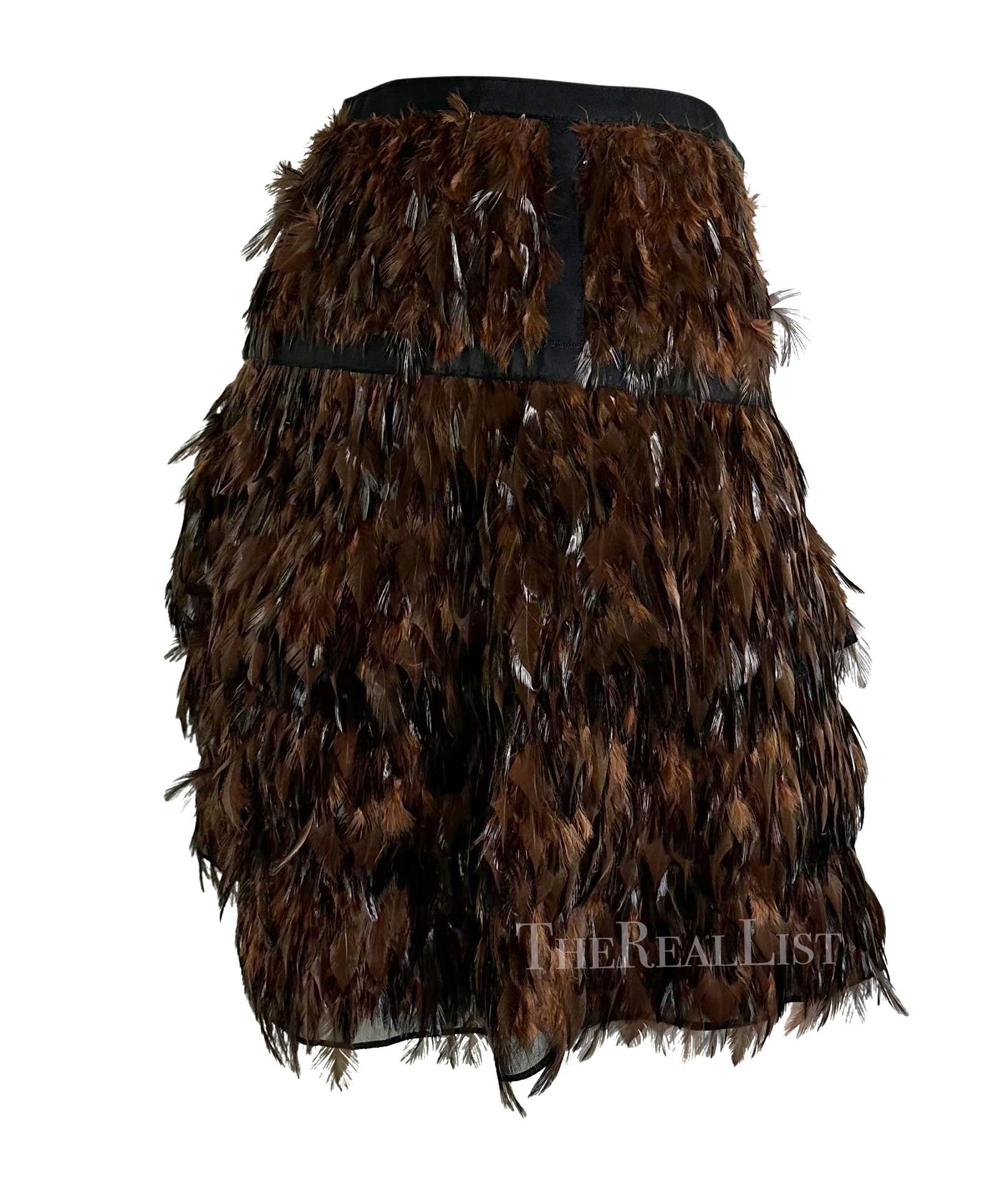 S/S 2003 Gucci by Tom Ford Runway Brown Feather Flare Sheer Silk Skirt - RealList