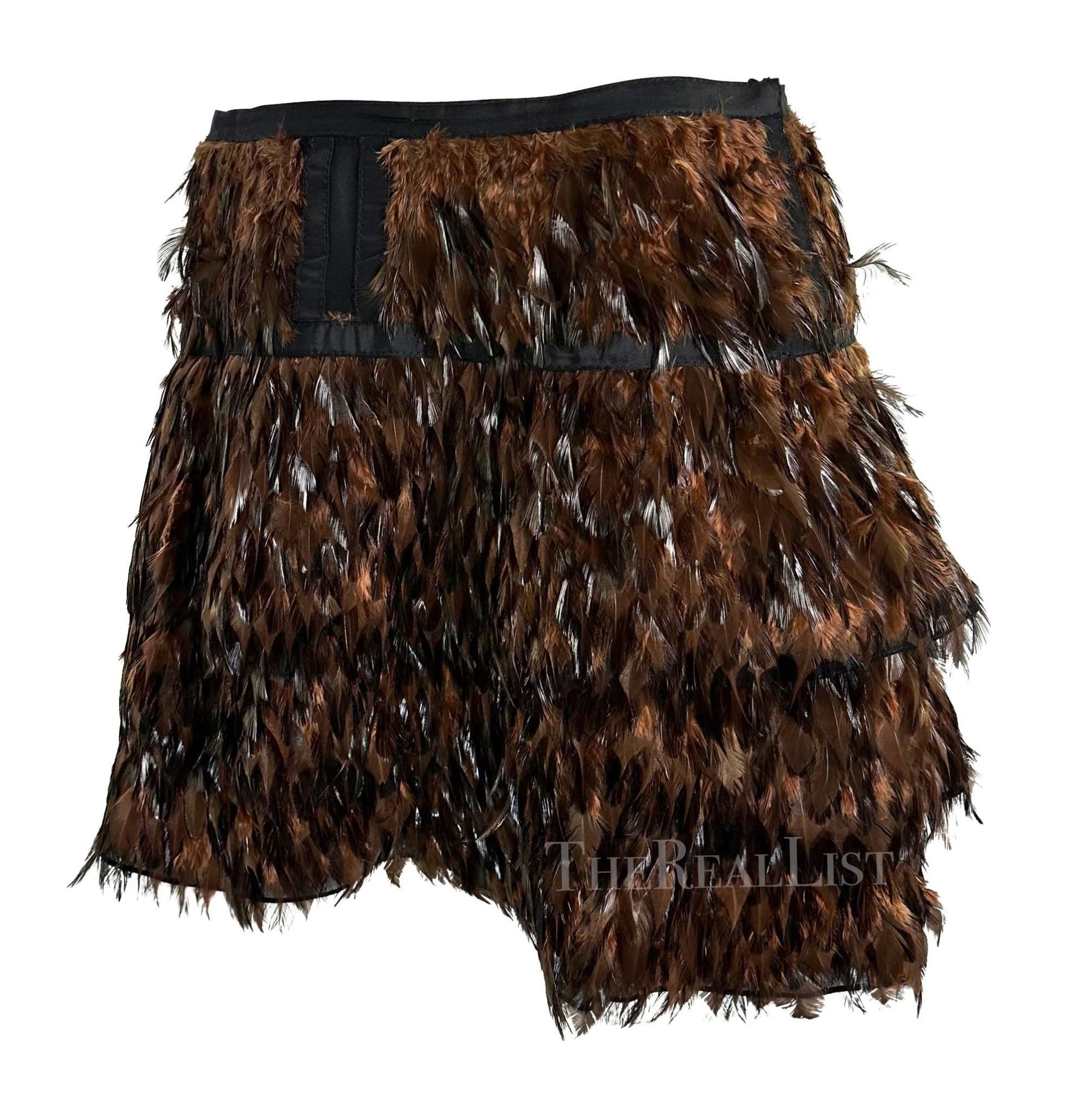 S/S 2003 Gucci by Tom Ford Runway Brown Feather Flare Sheer Silk Skirt - RealList