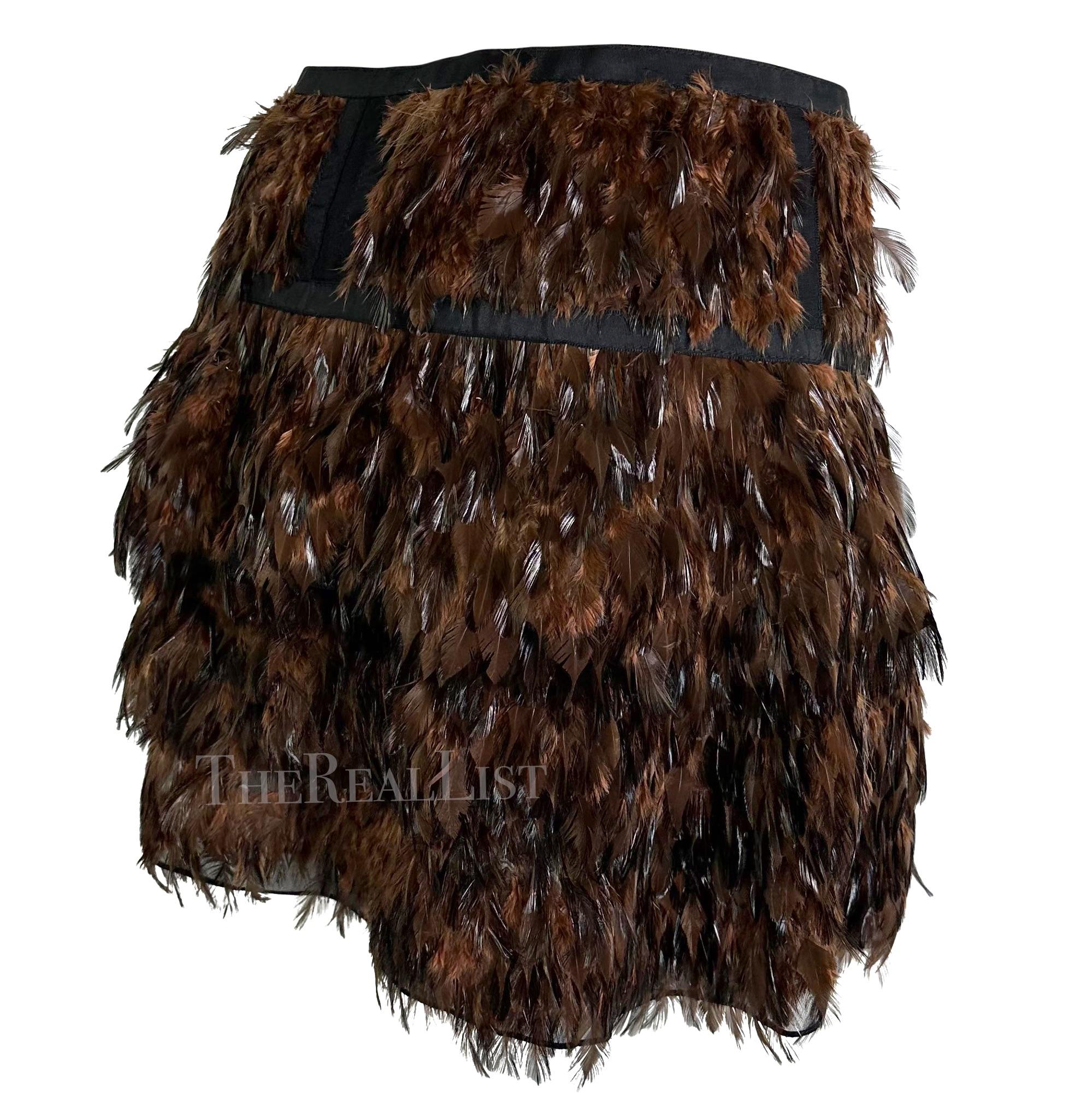 S/S 2003 Gucci by Tom Ford Runway Brown Feather Flare Sheer Silk Skirt - RealList