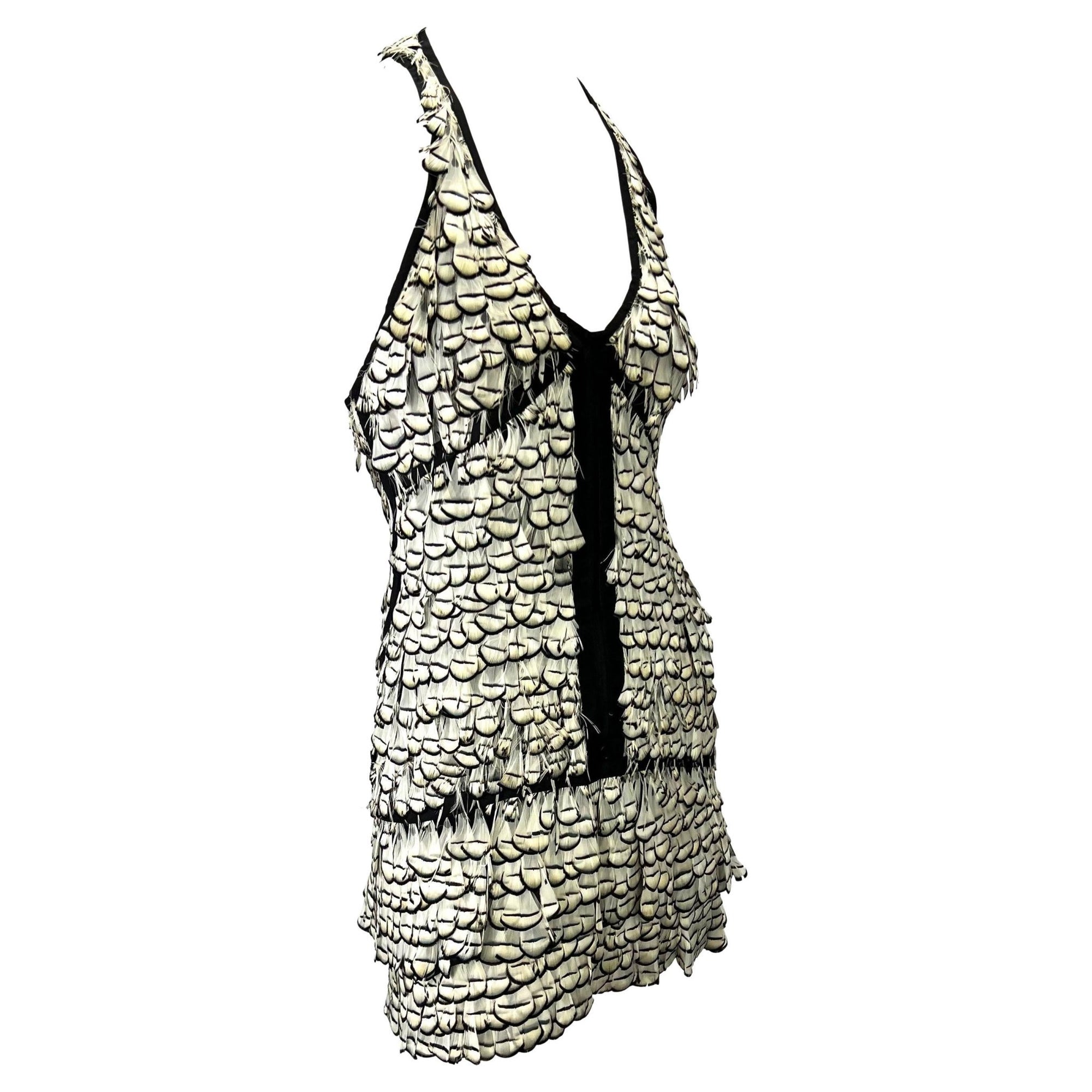 S/S 2003 Gucci by Tom Ford Runway Sheer Silk White Feather Racerback Mini Dress - RealList
