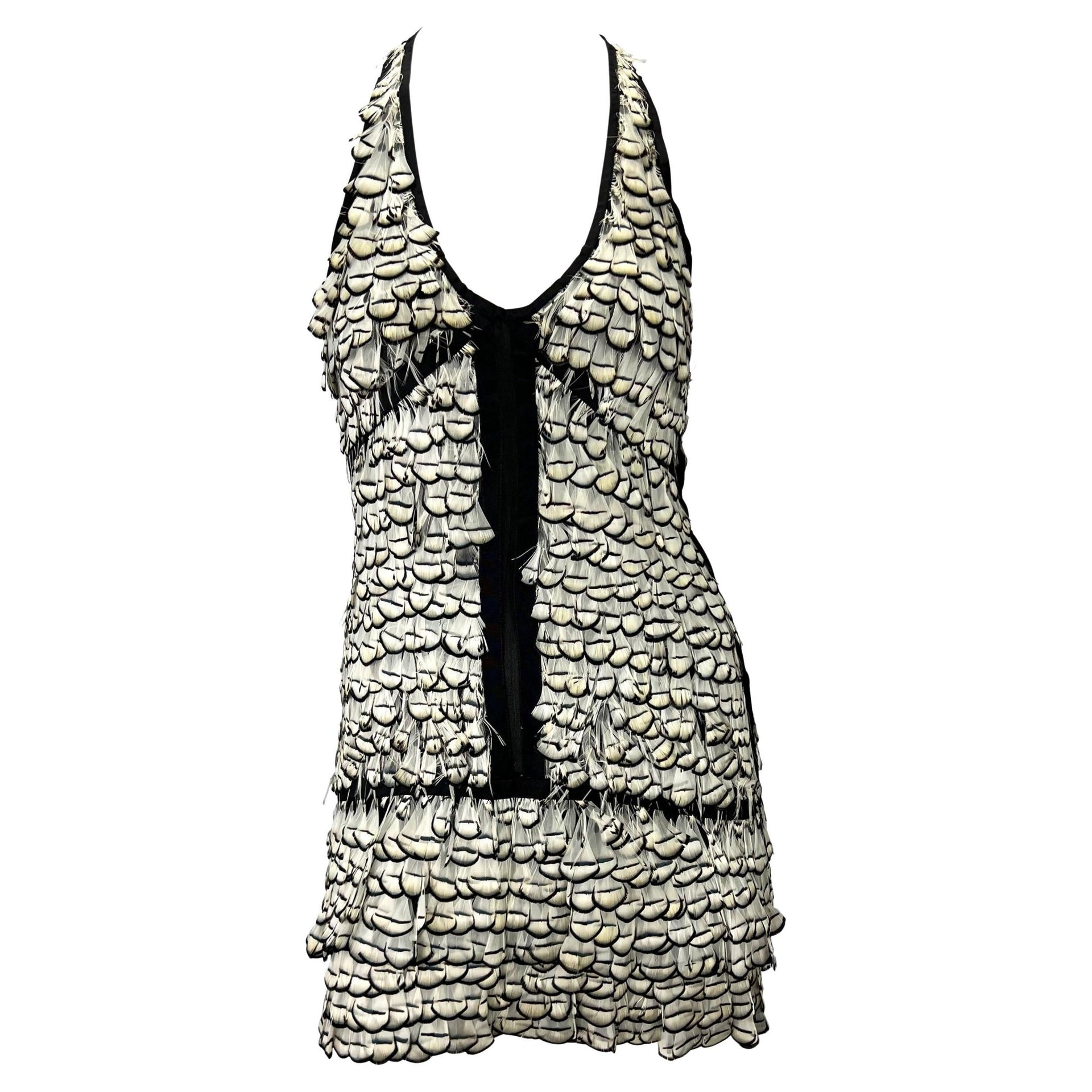 S/S 2003 Gucci by Tom Ford Runway Sheer Silk White Feather Racerback Mini Dress - RealList