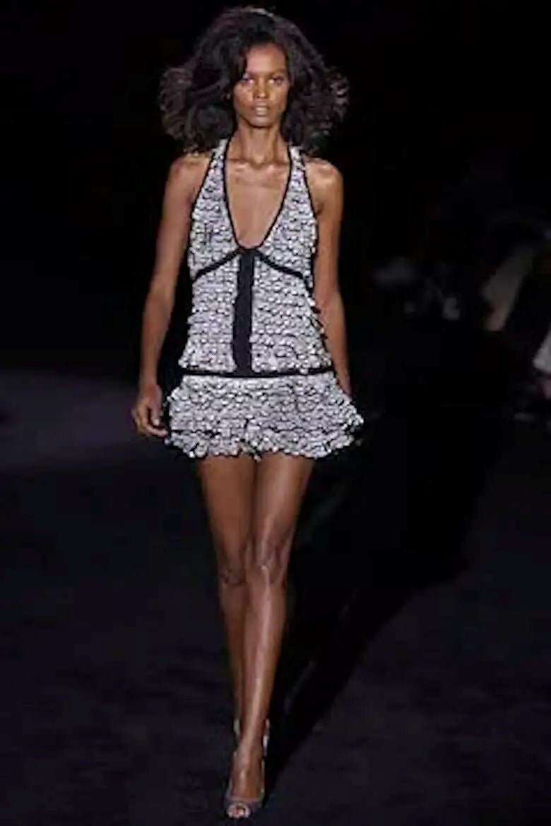 S/S 2003 Gucci by Tom Ford Runway Sheer Silk White Feather Racerback Mini Dress - RealList