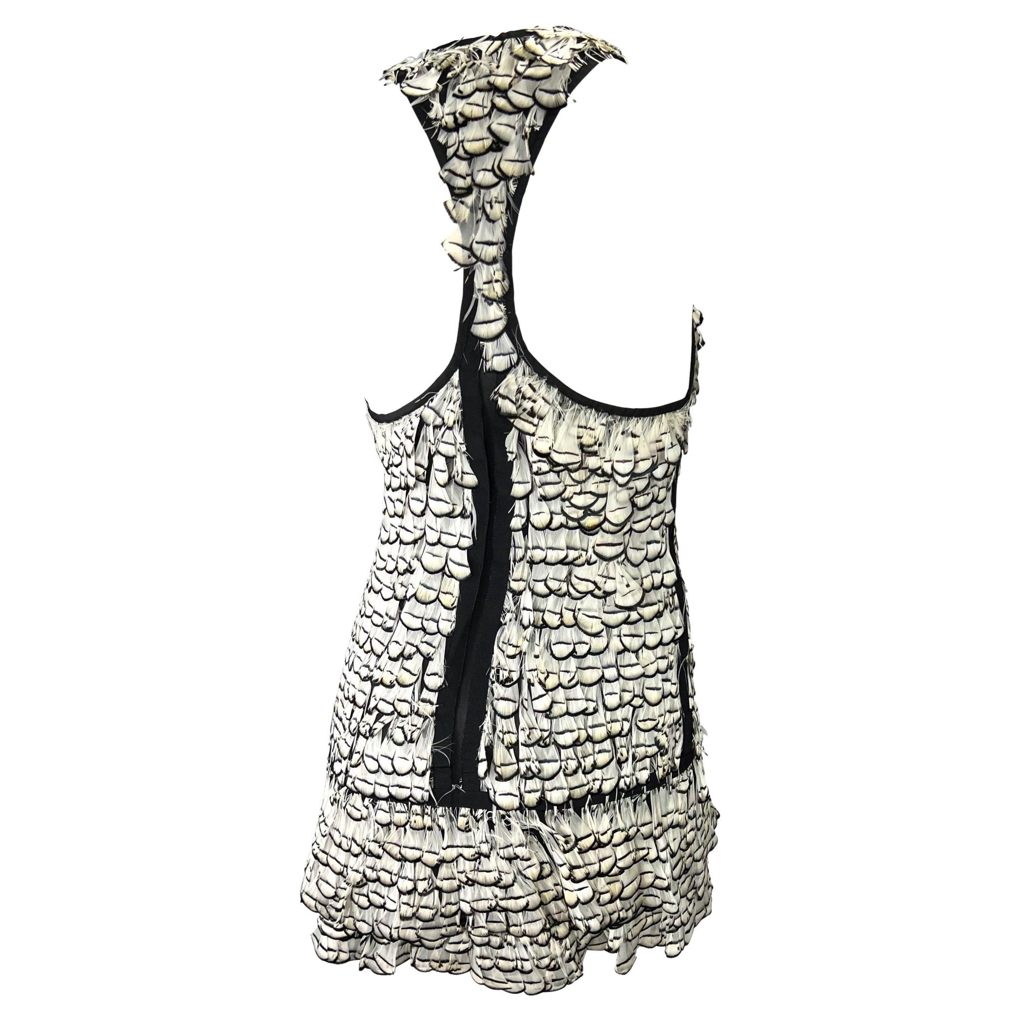S/S 2003 Gucci by Tom Ford Runway Sheer Silk White Feather Racerback Mini Dress - RealList
