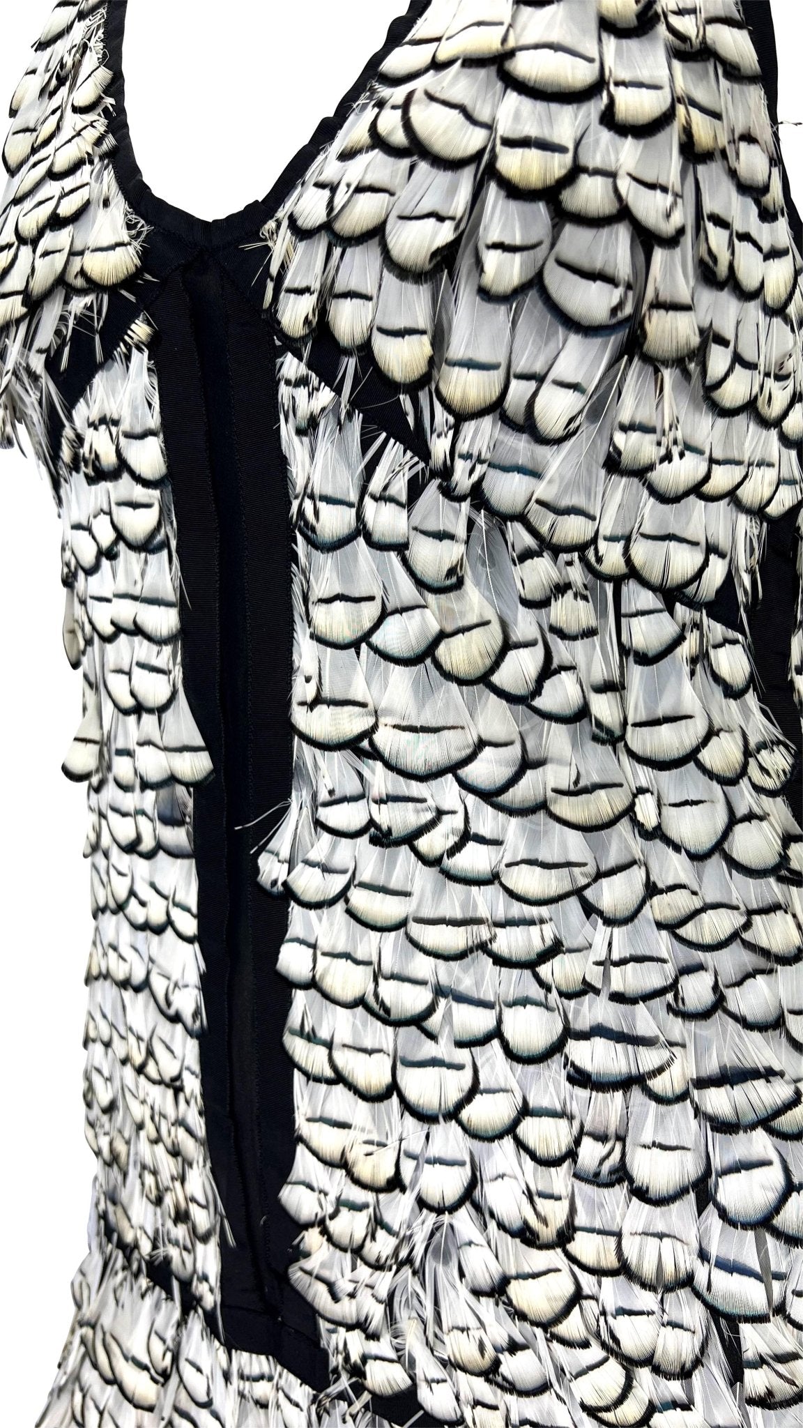 S/S 2003 Gucci by Tom Ford Runway Sheer Silk White Feather Racerback Mini Dress - RealList