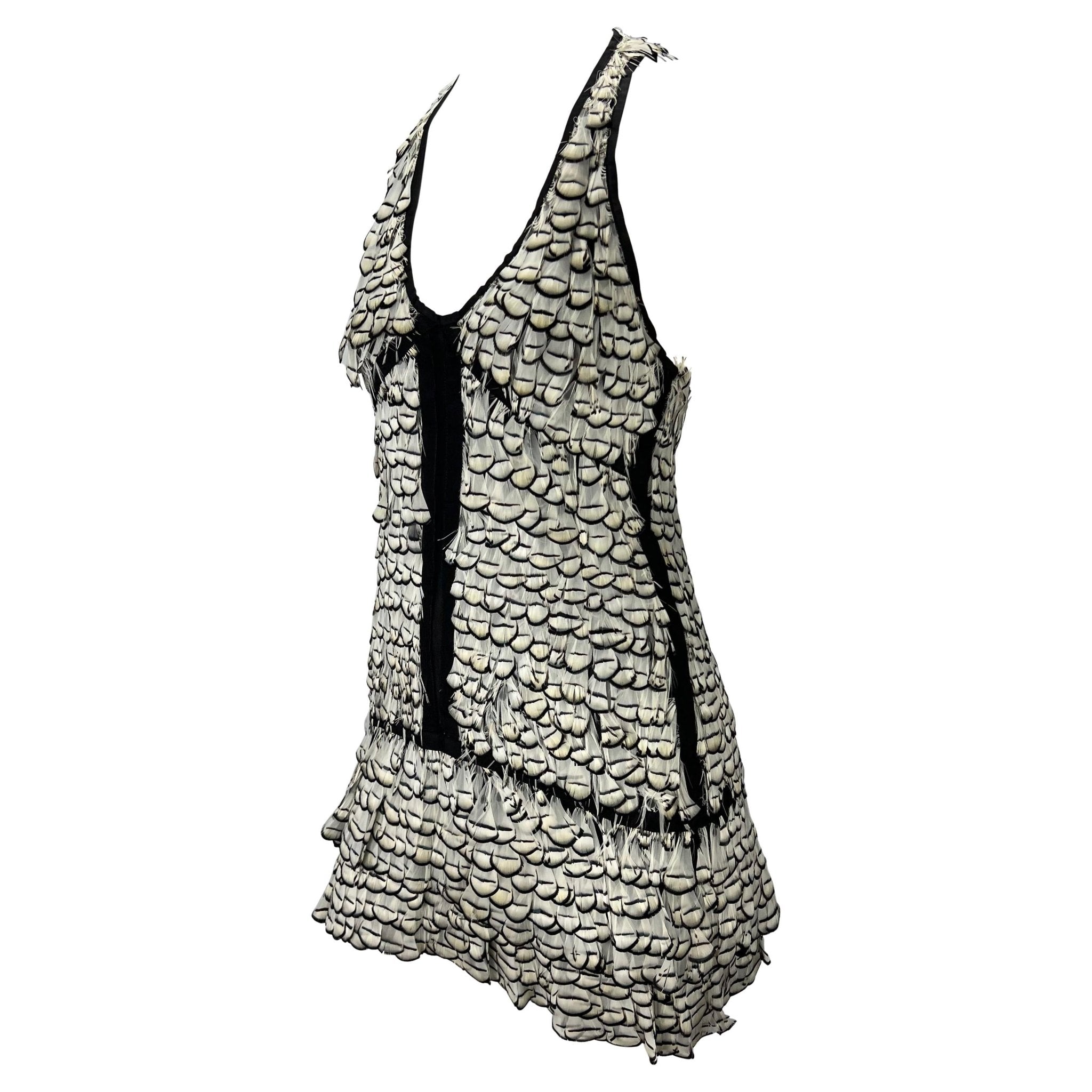 S/S 2003 Gucci by Tom Ford Runway Sheer Silk White Feather Racerback Mini Dress - RealList