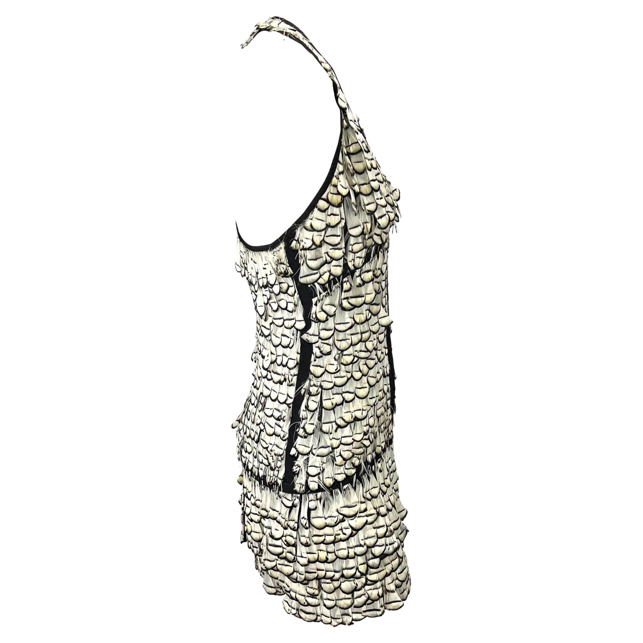 S/S 2003 Gucci by Tom Ford Runway Sheer Silk White Feather Racerback Mini Dress - RealList