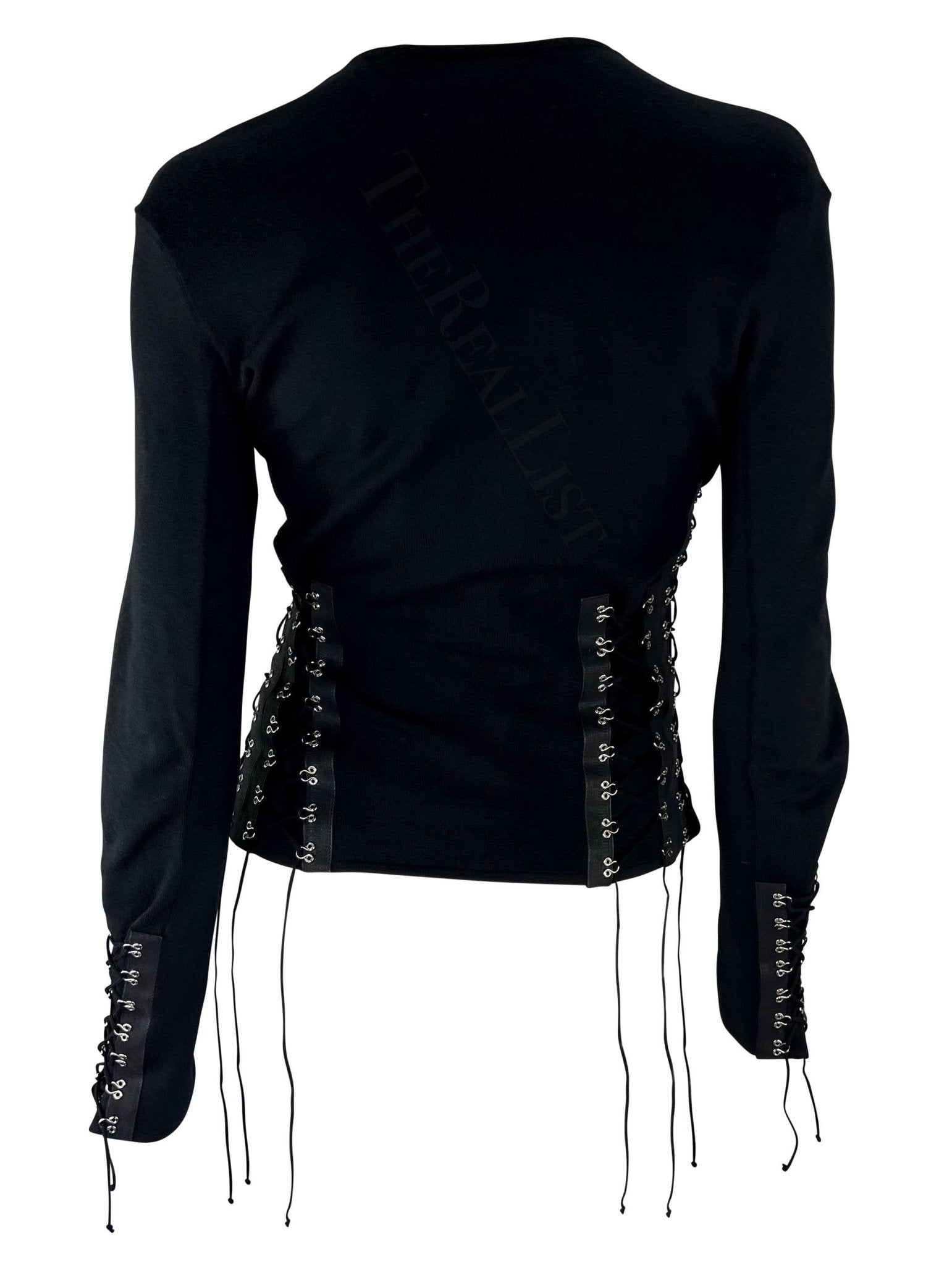 S/S 2003 John Galliano Black Black Knit Hook Lace Up Sweater Top - RealList