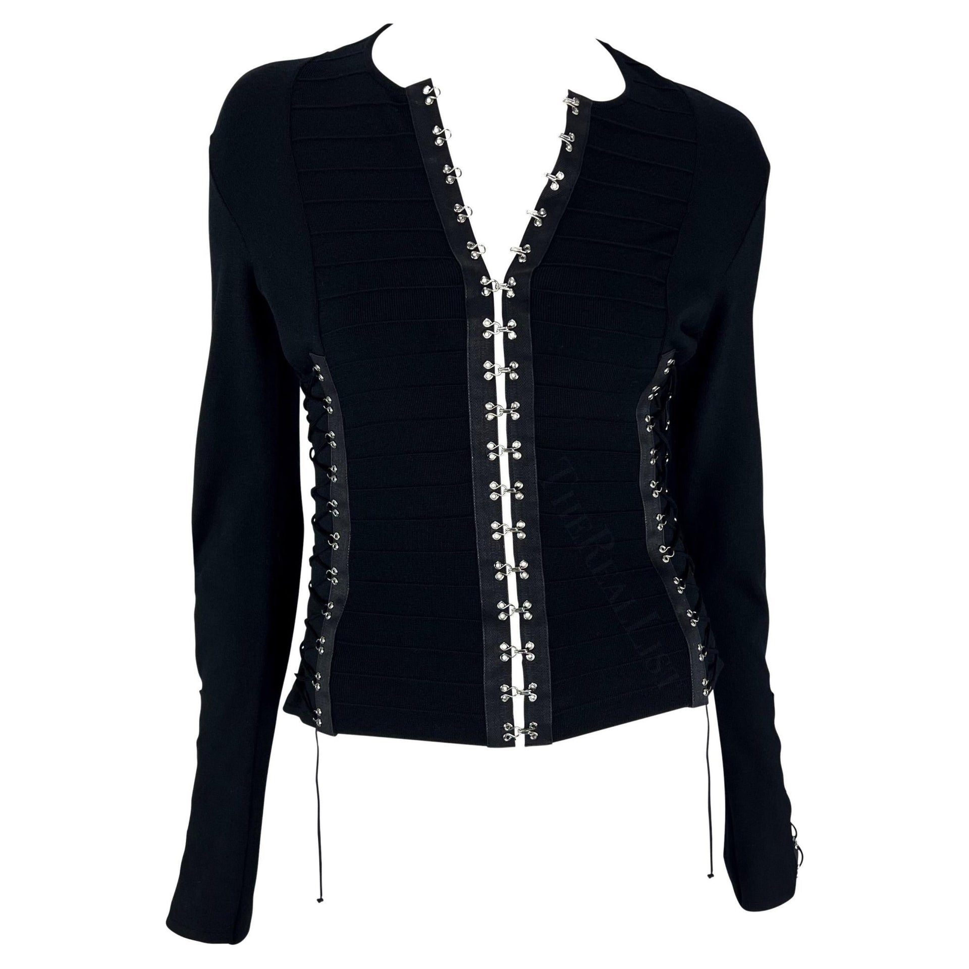 S/S 2003 John Galliano Black Black Knit Hook Lace Up Sweater Top - RealList