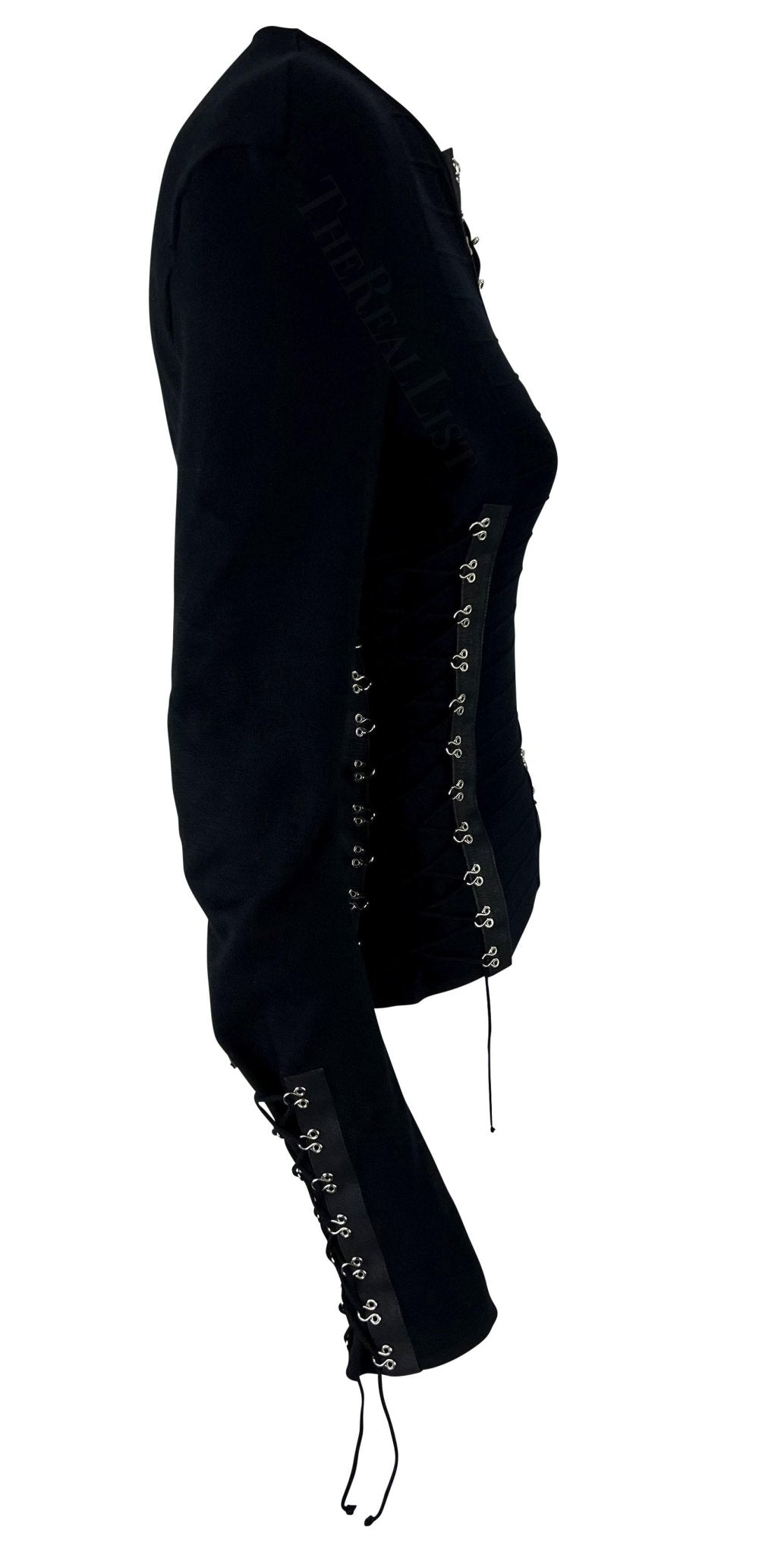 S/S 2003 John Galliano Black Black Knit Hook Lace Up Sweater Top - RealList
