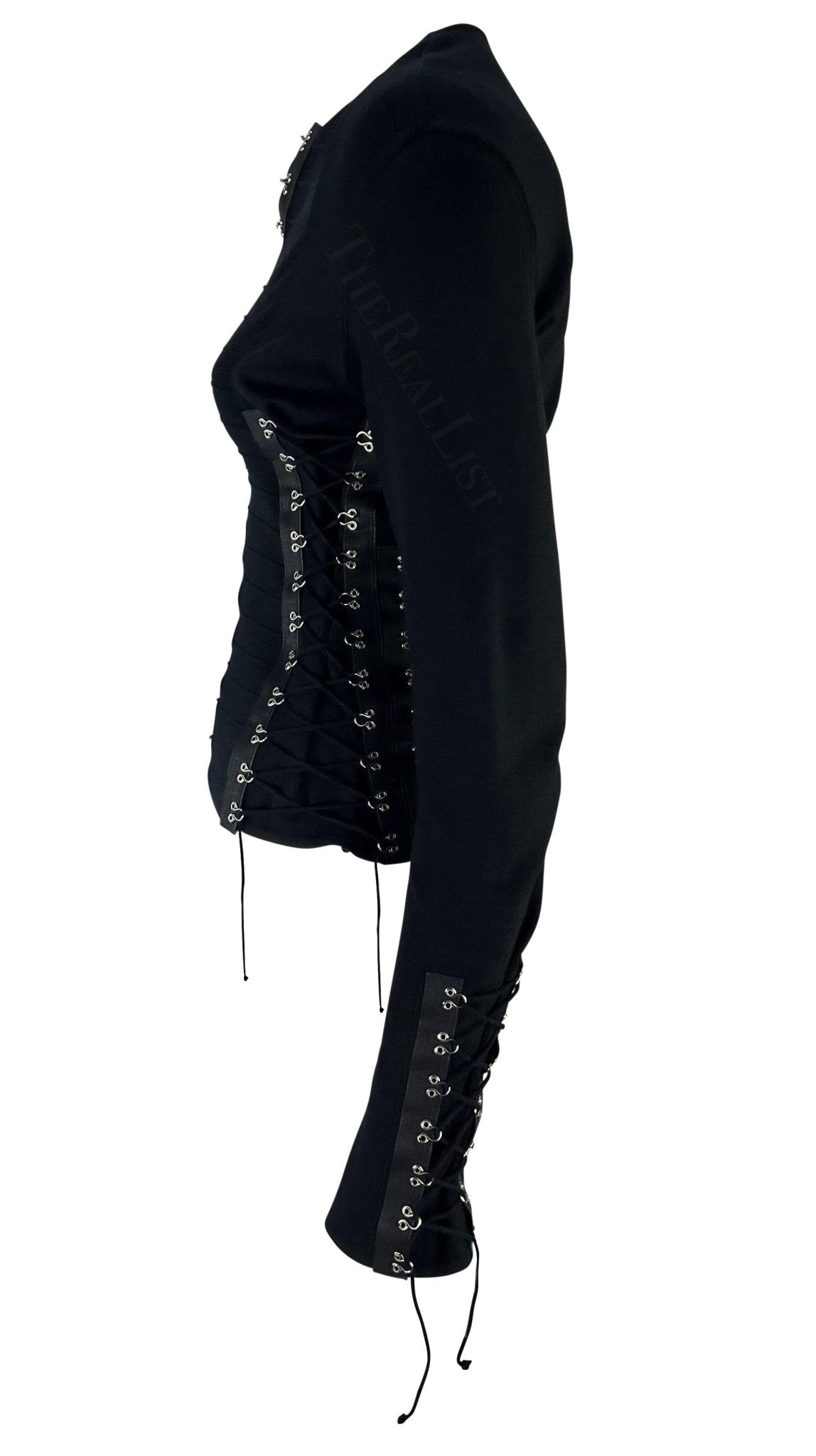 S/S 2003 John Galliano Black Black Knit Hook Lace Up Sweater Top - RealList