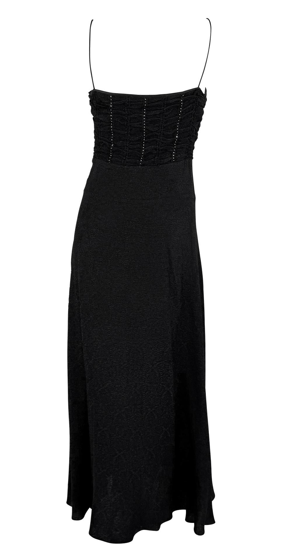 S/S 2003 John Galliano Rhinestone Buckle Black Floral Ruffle Slip Gown - RealList