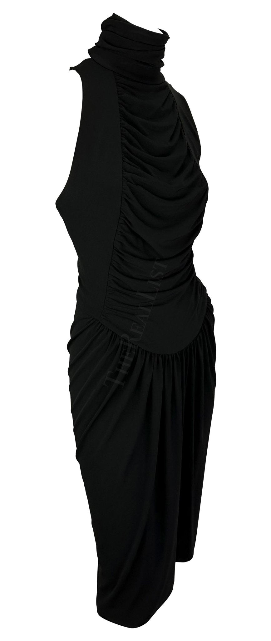 S/S 2003 Karl Lagerfeld Gallery Runway Black Backless Ruched Midi Dress - RealList
