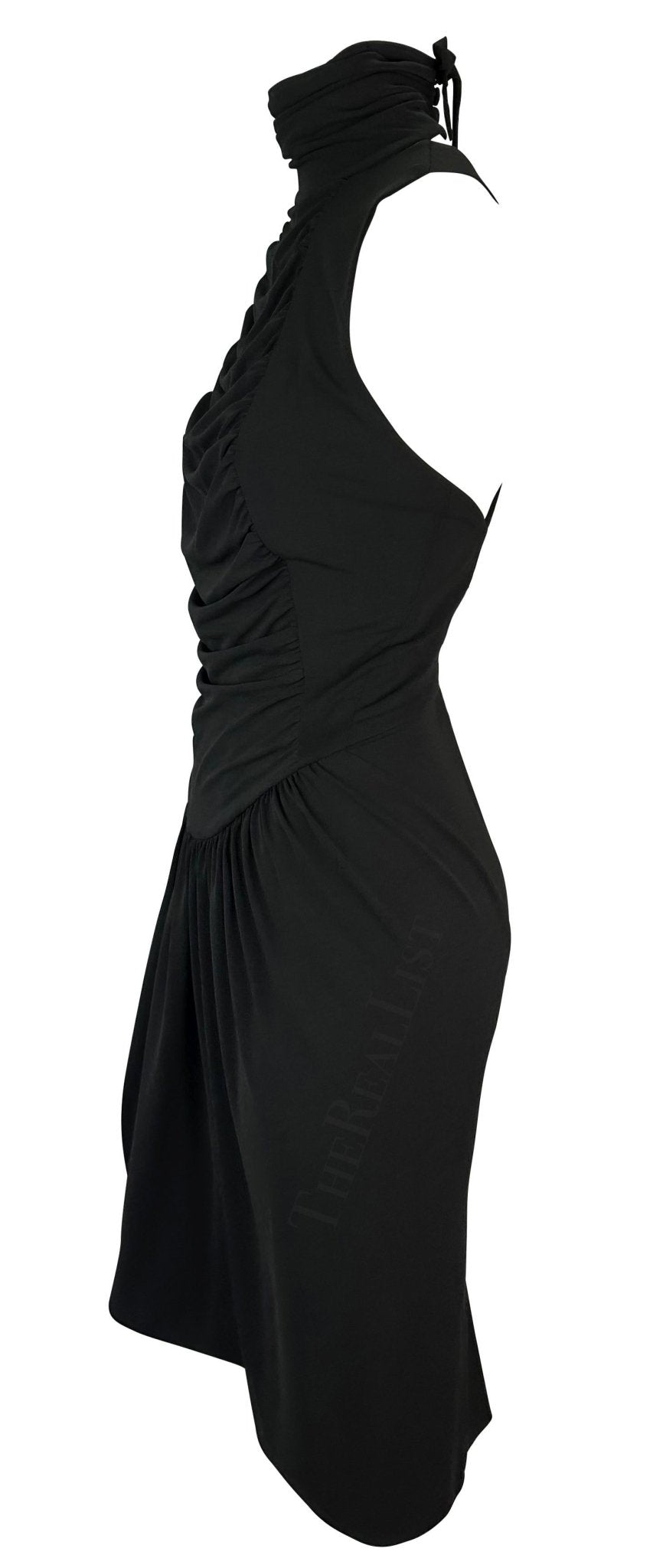 S/S 2003 Karl Lagerfeld Gallery Runway Black Backless Ruched Midi Dress - RealList