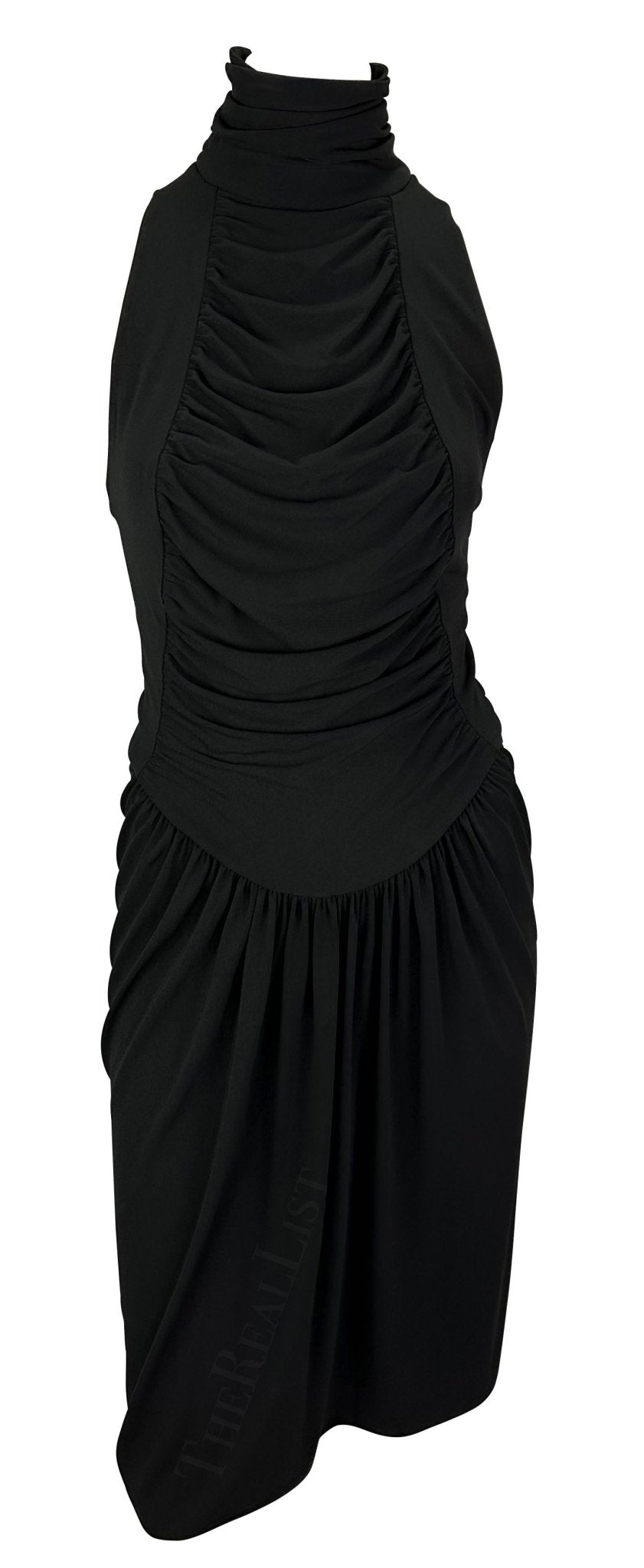 S/S 2003 Karl Lagerfeld Gallery Runway Black Backless Ruched Midi Dress - RealList