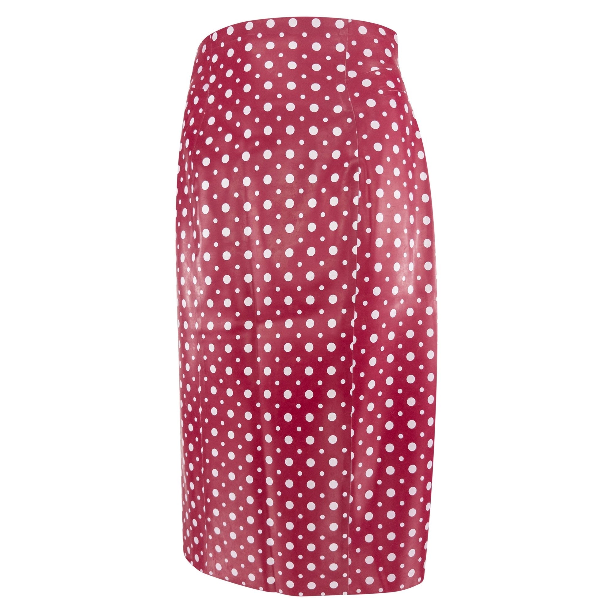 S/S 2003 Louis Vuitton by Marc Jacobs Runway Red Rubber White Polka Dot Skirt - RealList