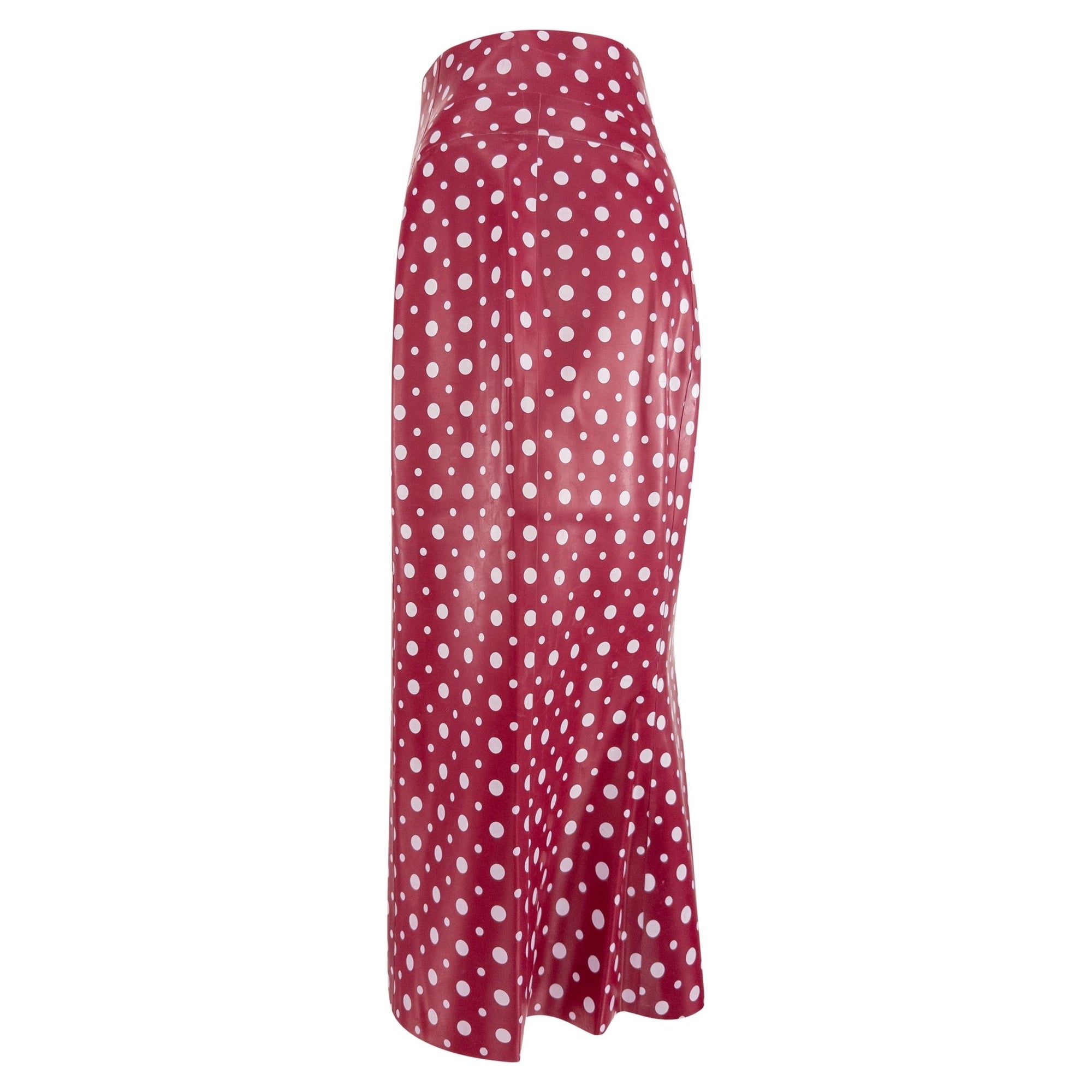 S/S 2003 Louis Vuitton by Marc Jacobs Runway Red Rubber White Polka Dot Skirt - RealList