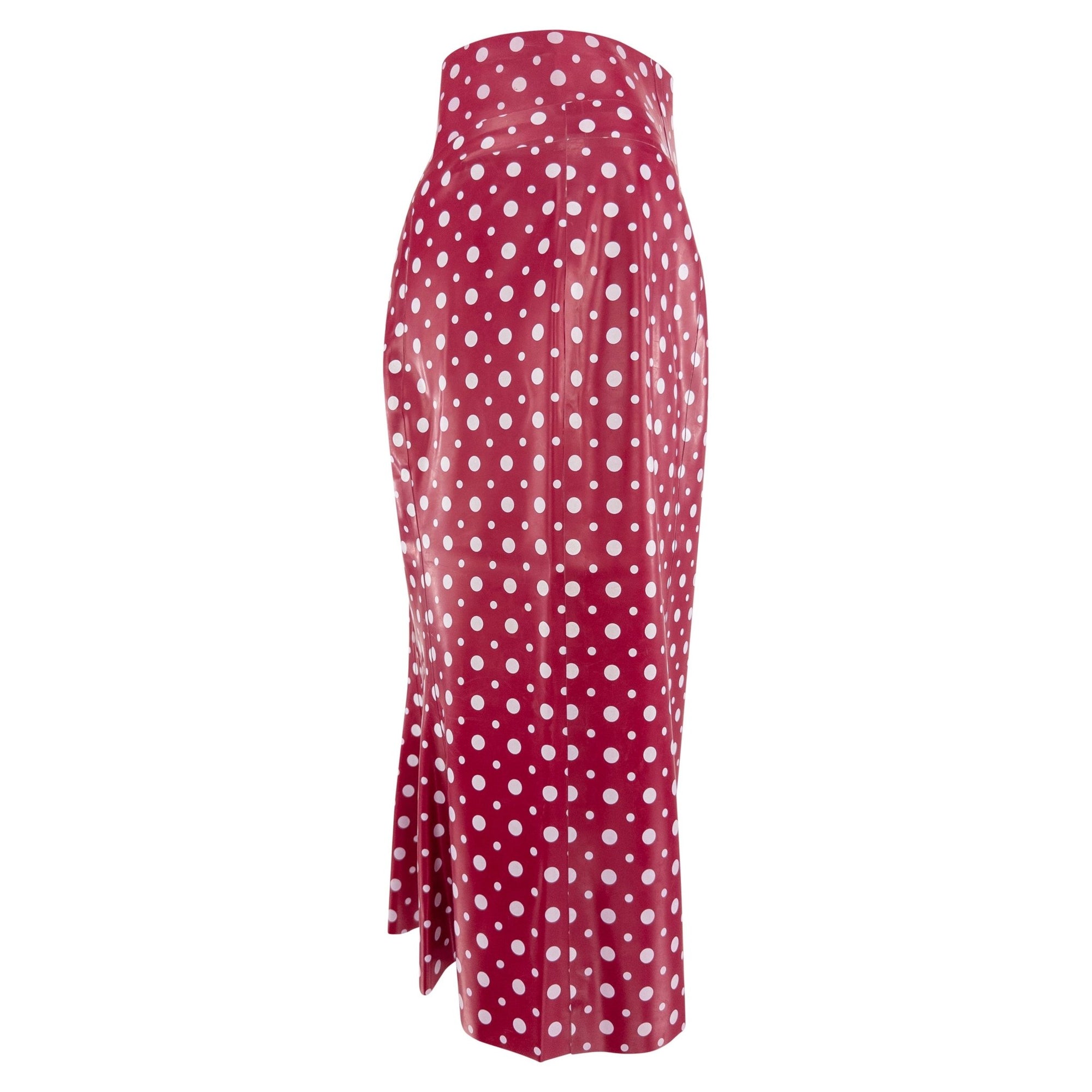S/S 2003 Louis Vuitton by Marc Jacobs Runway Red Rubber White Polka Dot Skirt - RealList