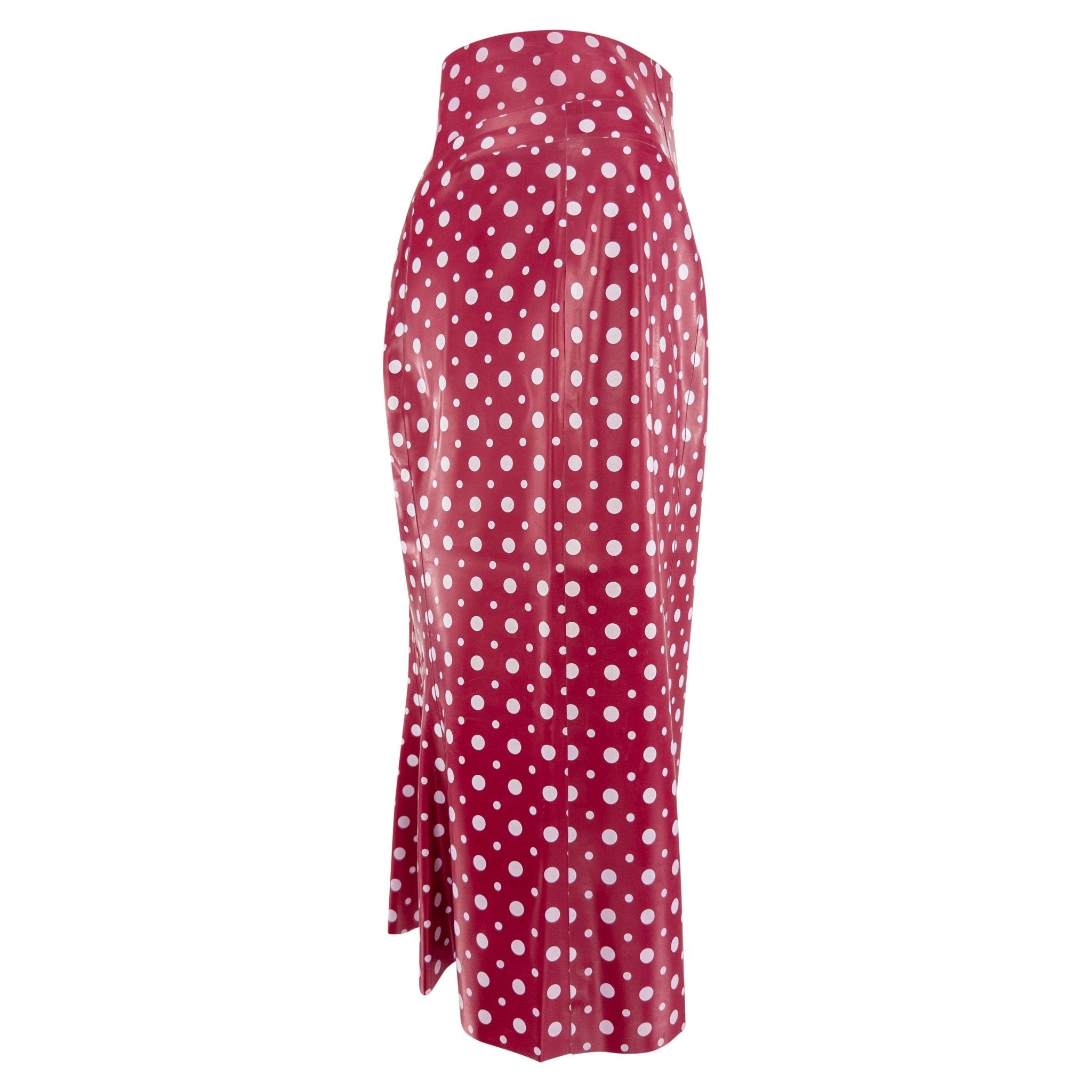 S/S 2003 Louis Vuitton by Marc Jacobs Runway Red Rubber White Polka Dot Skirt - RealList