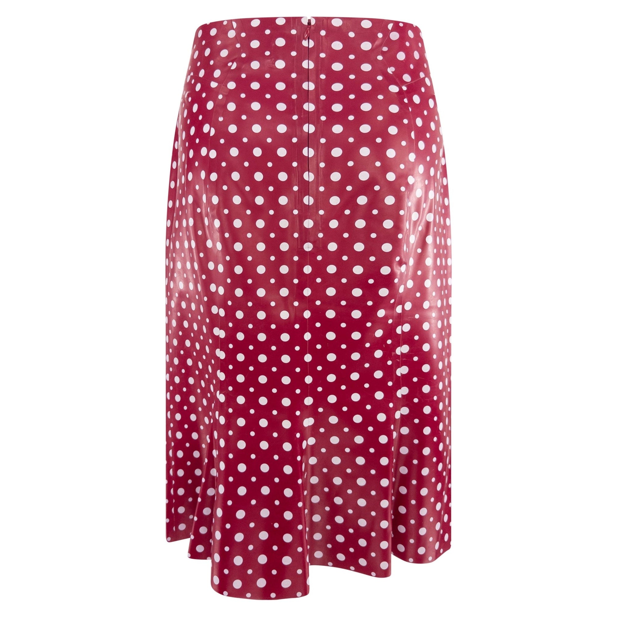 S/S 2003 Louis Vuitton by Marc Jacobs Runway Red Rubber White Polka Dot Skirt - RealList